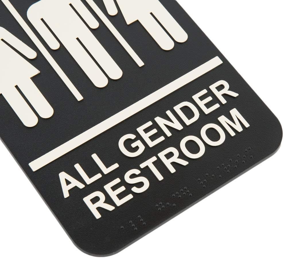 ADA All Gender Adhesive Commercial Restroom Toilet Sign with Braille 6&Prime; x 9&Prime;