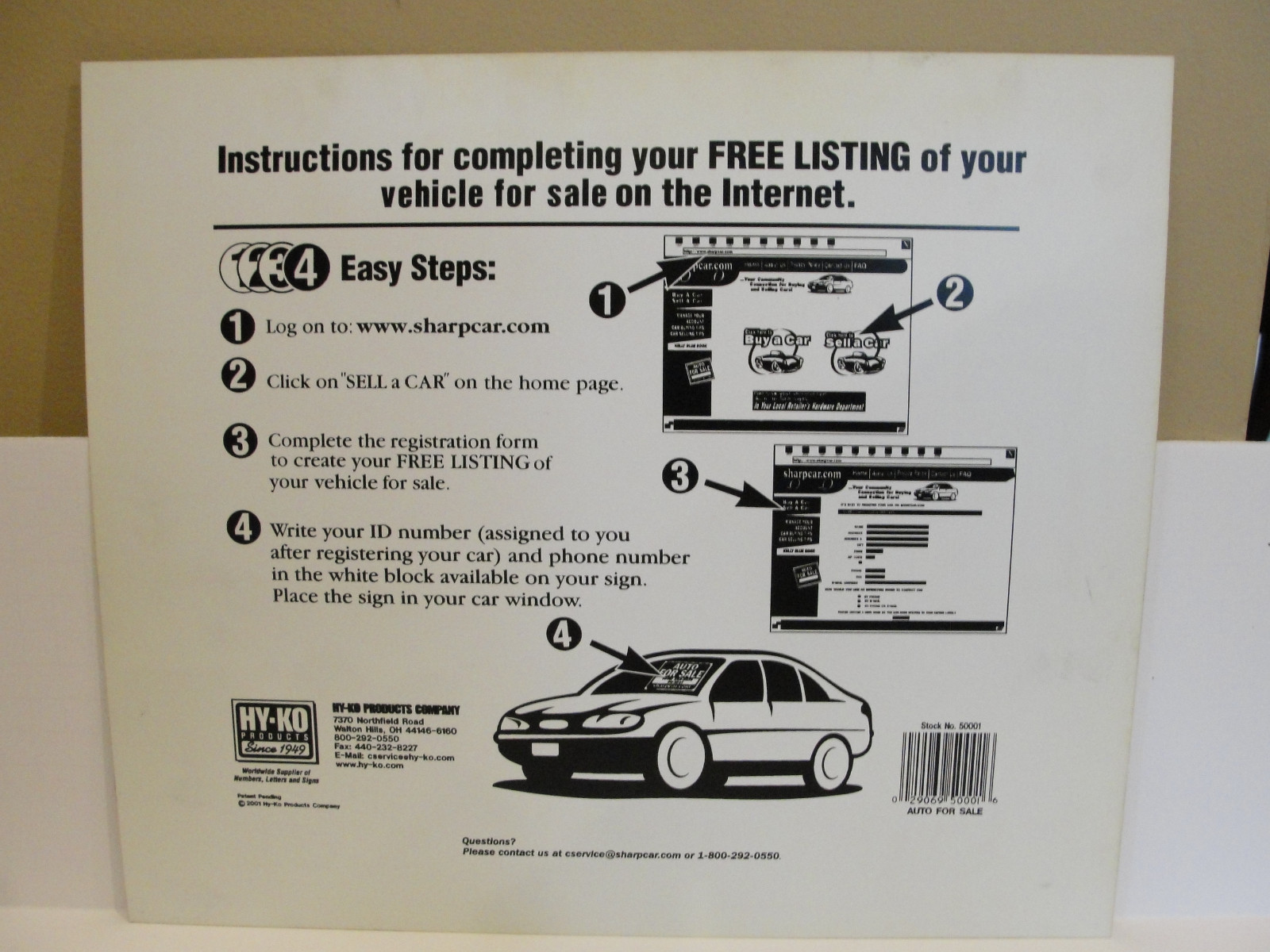 HY KO Products 50001 « Auto For Sale » Sign 9&Prime; x 12&Prime;