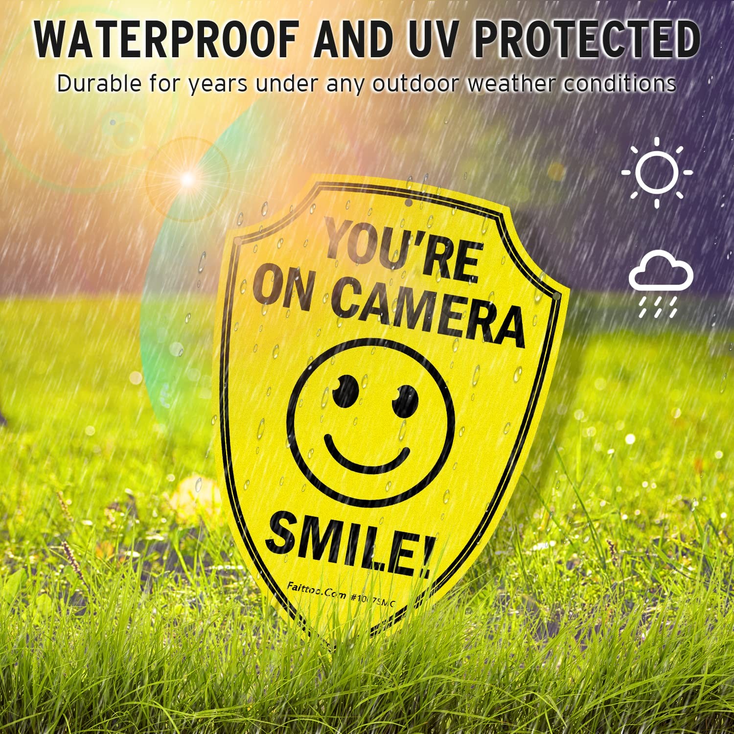 Faittoo Smile You&rsquo;re On Camera Sign, Video Surveillance Signs Outdoor, 2-Pack,