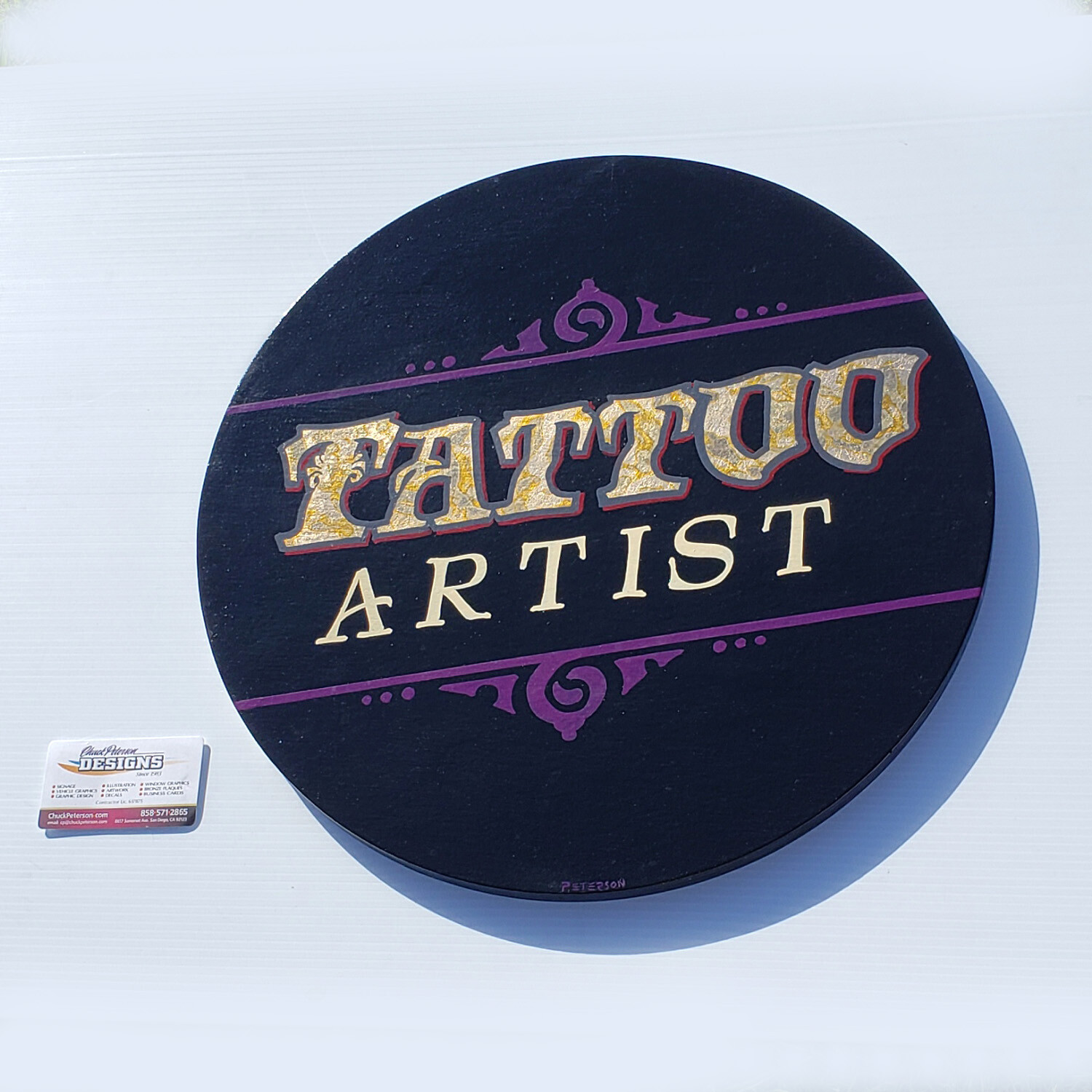 Tattoo Artist Hand Painted Gilded Sign 18&Prime; diameter