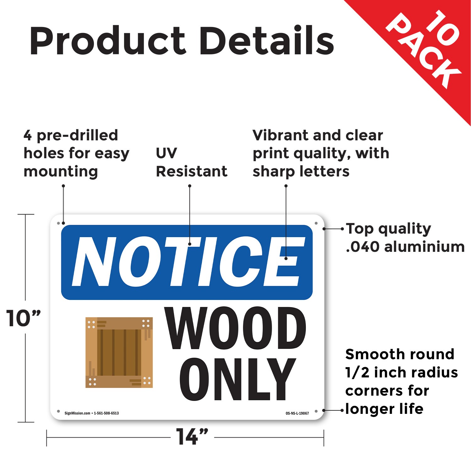 Wood Only OSHA Notice Sign Metal, Plastic, Or Decal – 5 or 10 Pack