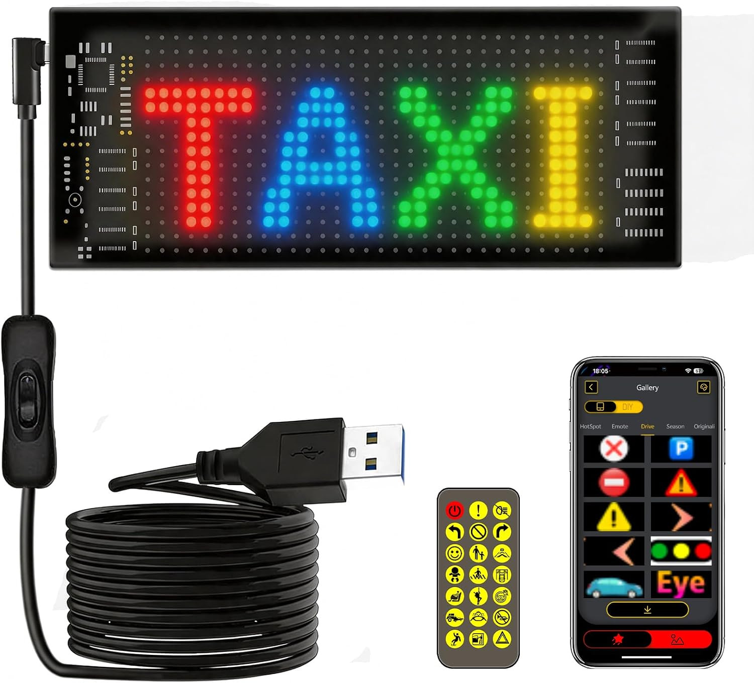 LED Sign for Car Taxi, 7 »X3 » Flexible LED Matrix Panel USB 5V Bluetooth APP
