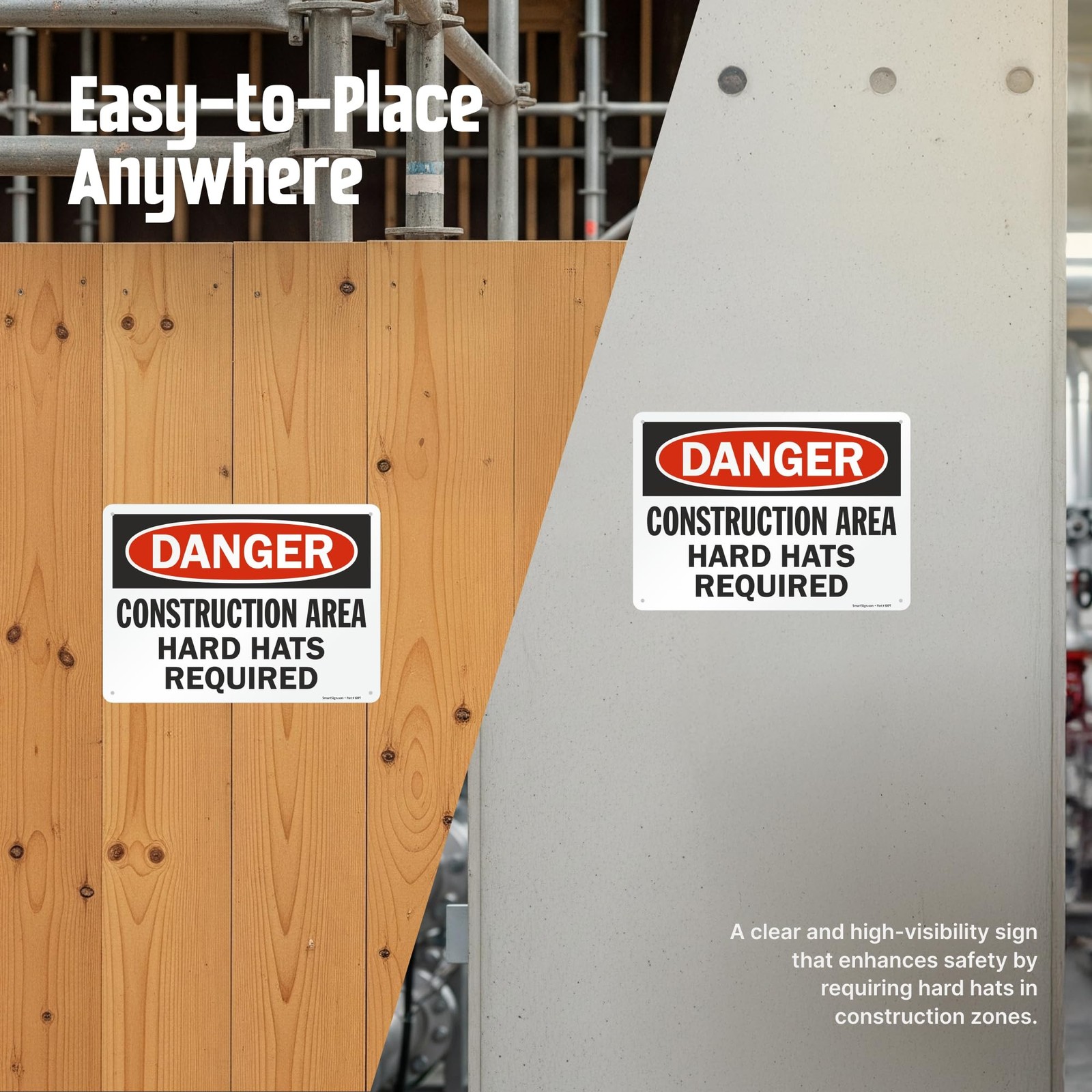1 PCS U91386NA_10x14 Danger Hard Hats Required Sign 10×14 Inch Aluminum