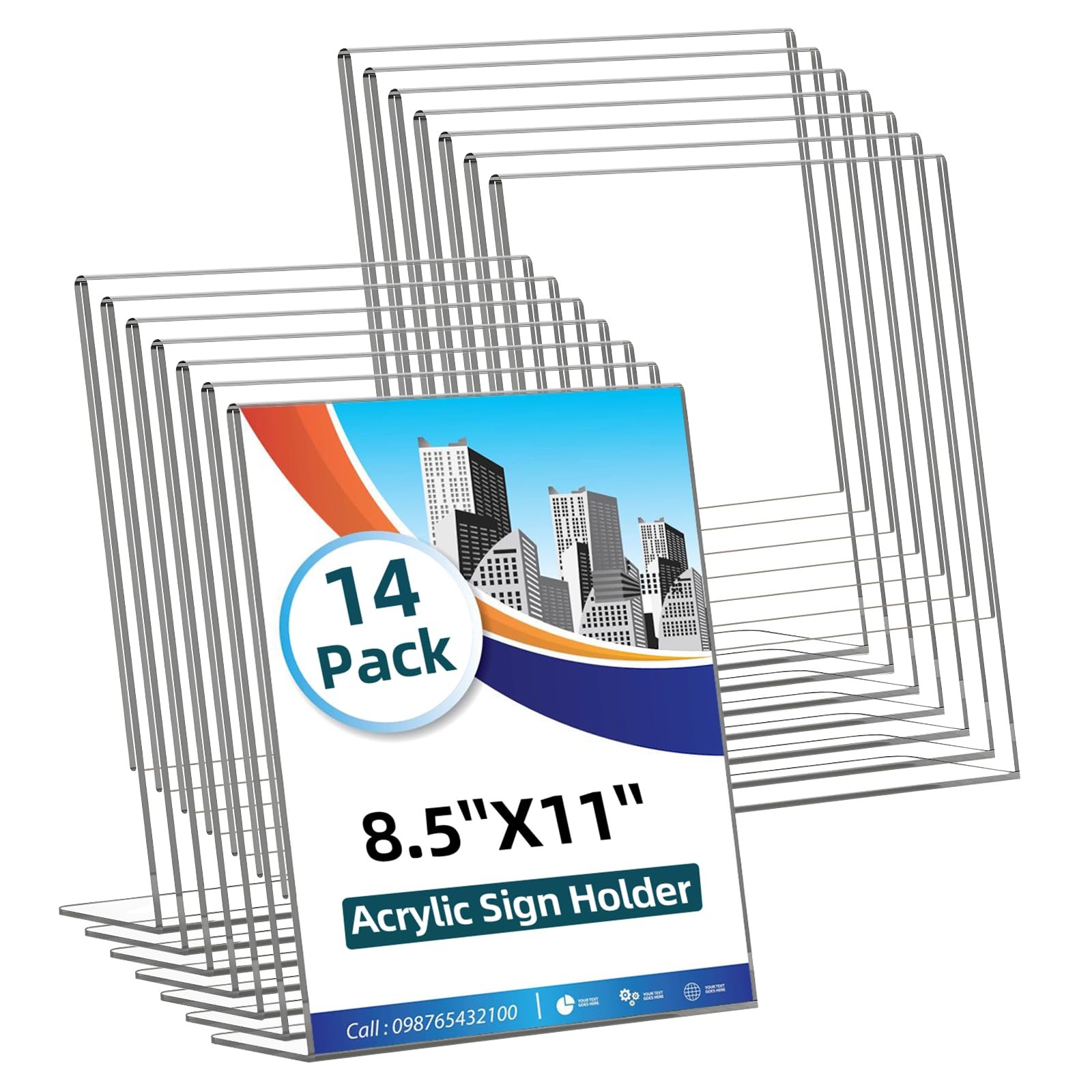 14 Pack Acrylic Sign Holder 8.5×11 Inches, 14 Pack-L Shape-8.5X11, Clear