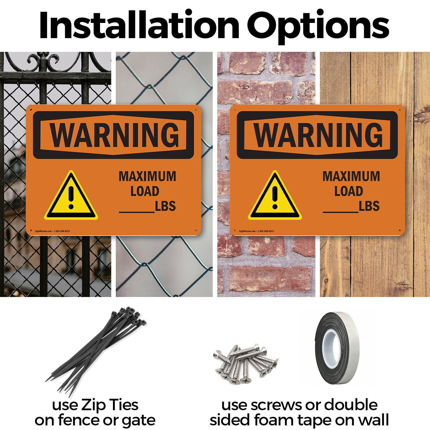 (2 Pack) Custom Maximum Load – Lbs OSHA Warning Sign Decal Metal Plastic
