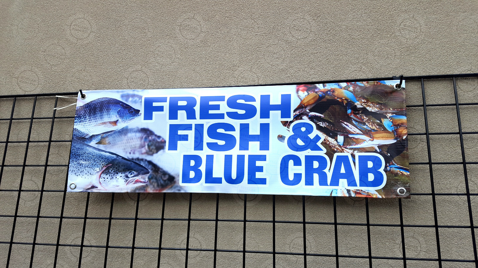 FRESH FISH BLUE Crab Banner Food Market Restaurant Open Sign Shop Display Vinyl