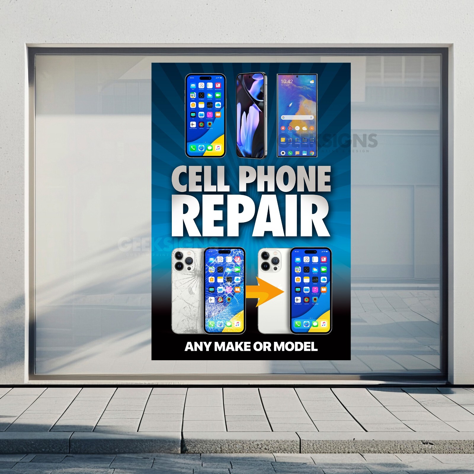 Cell Phone Repair Single Poster Sign Banner – Apple iOS Samsung Galaxy