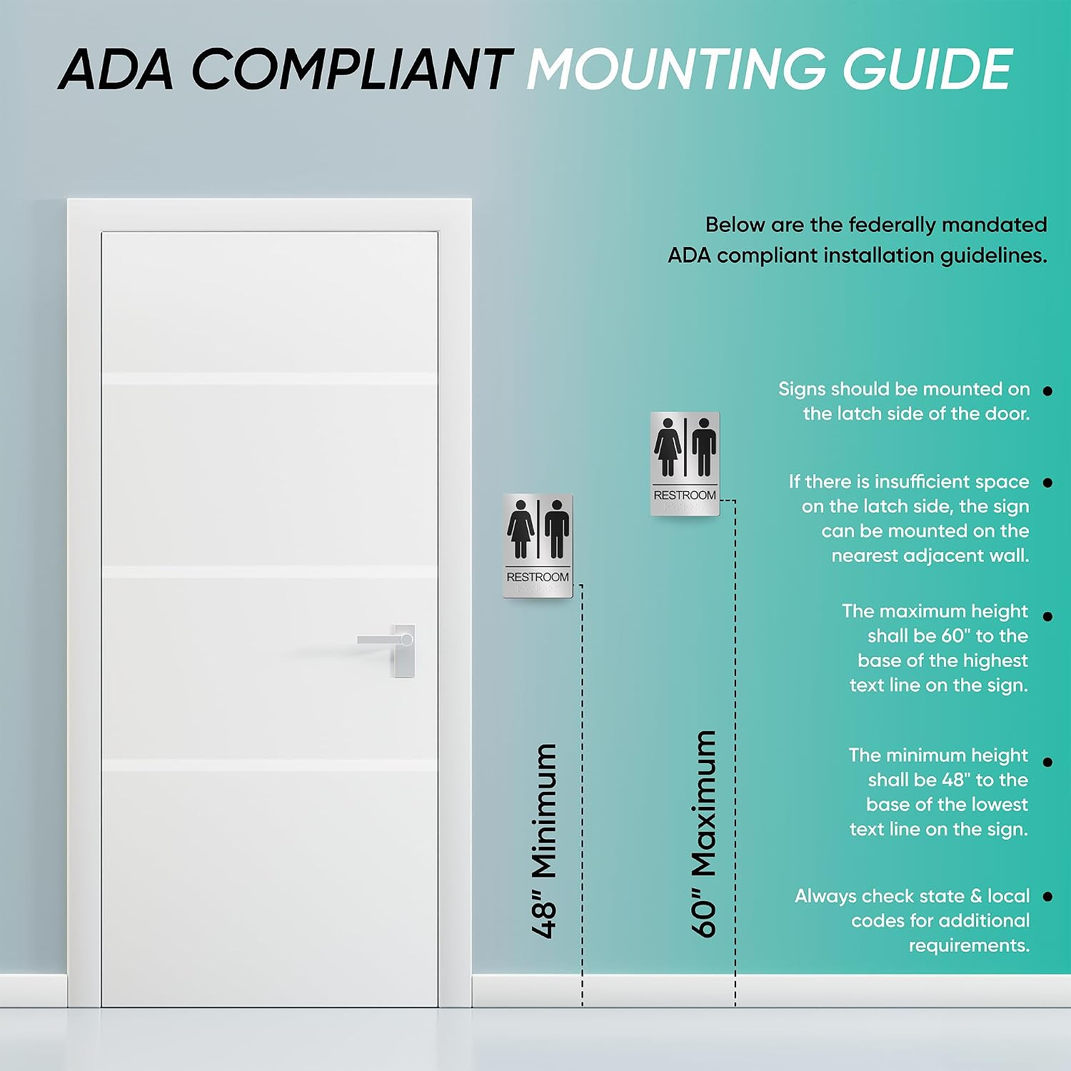 Restroom Sign for Business – 9 x 6 Inch – 2 Pack | ADA Compliant, Raised Text wi