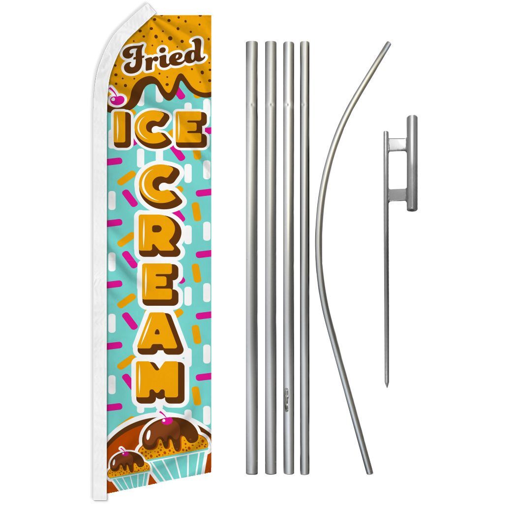 « FRIED ICE CREAM » Advertising Super Flag & Pole Kit food treat dessert gelato
