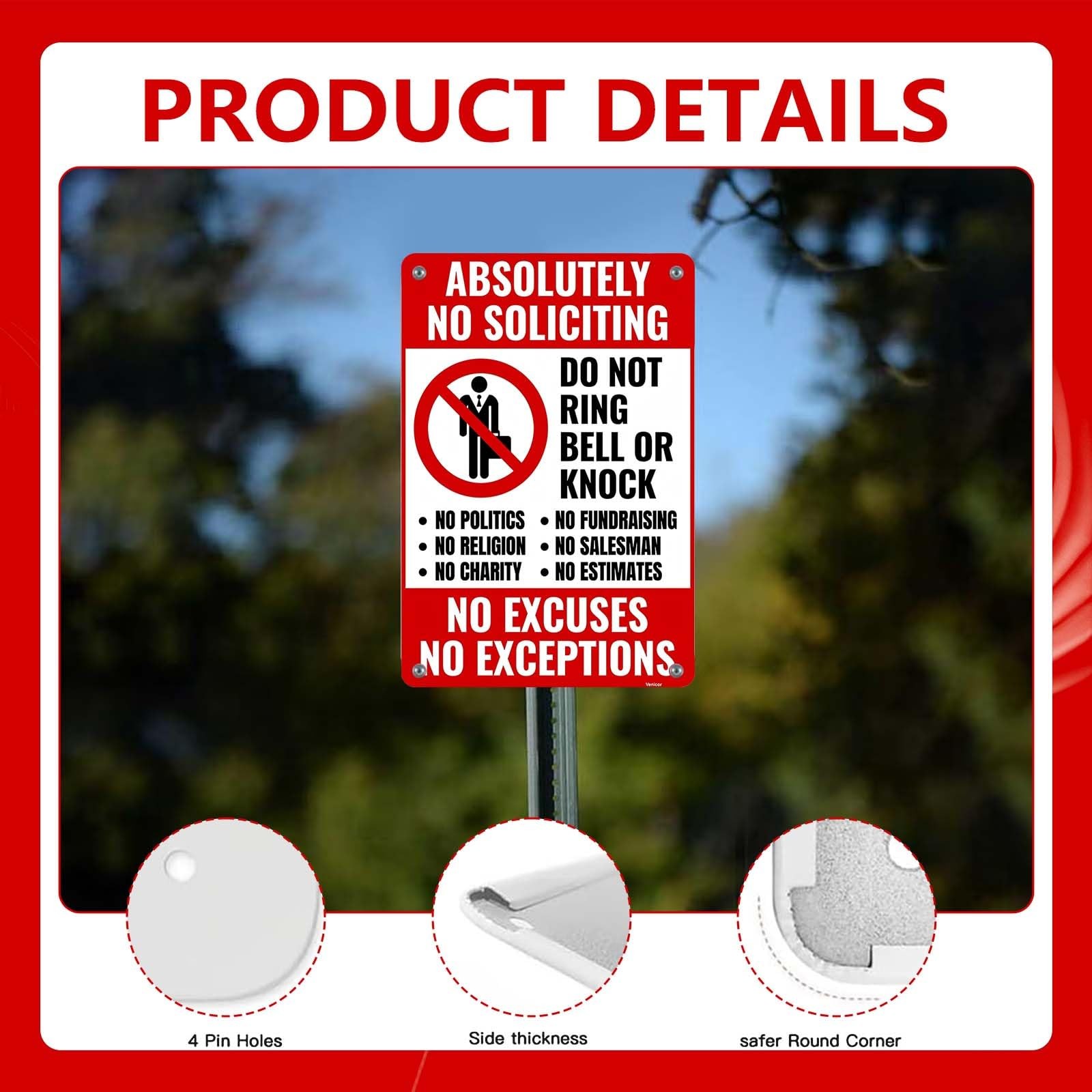 No Soliciting Sign 11.8×7.8&Prime; Weatherproof Aluminum Door Sign, Do Not Knock R…