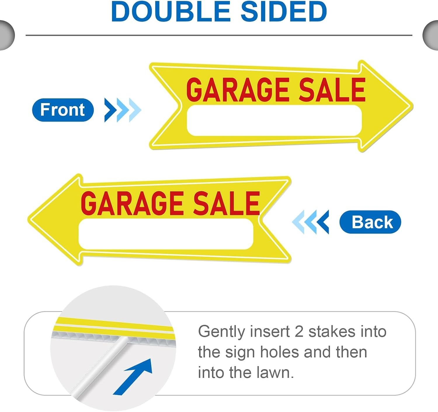 Large 17 x 6 Inch Garage Sale Arrow Signs with 12 Stakes – Instant Attention