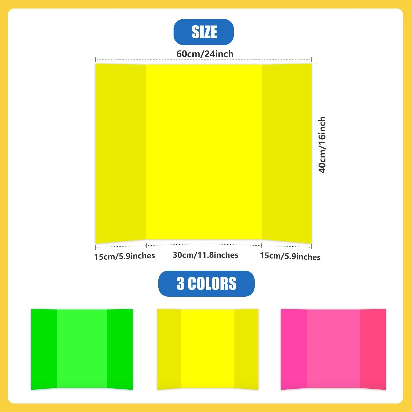 3 pcs Small Neon Trifold Poster Board 16 x 24 Inches, Bright Color Tri Fold D…