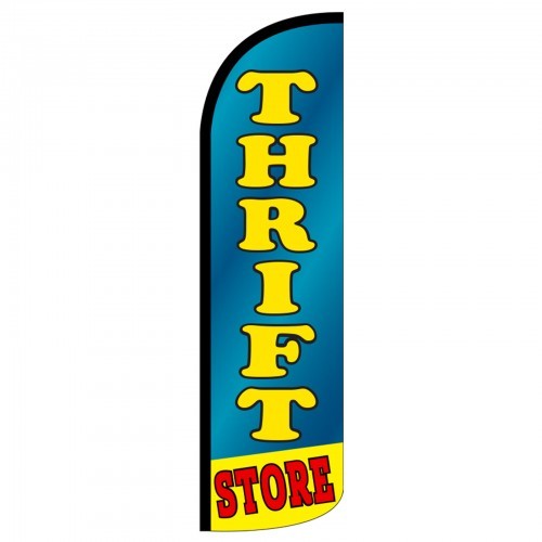 Thrift Store Swooper Flag Only Windless 3&prime; Wide Sign Banner Blue Yellow
