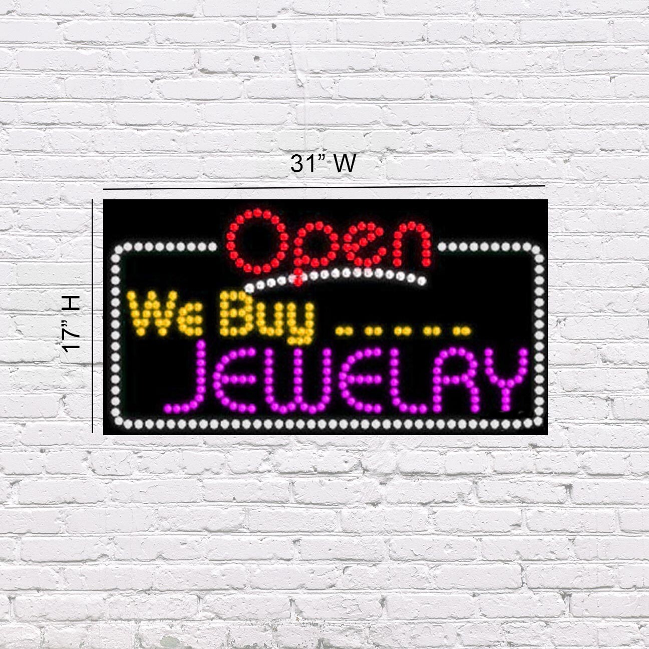 LED Open We Buy Jewelry | Light-up Sign | 31&Prime;W x 17&Prime;H x 2&Prime;D