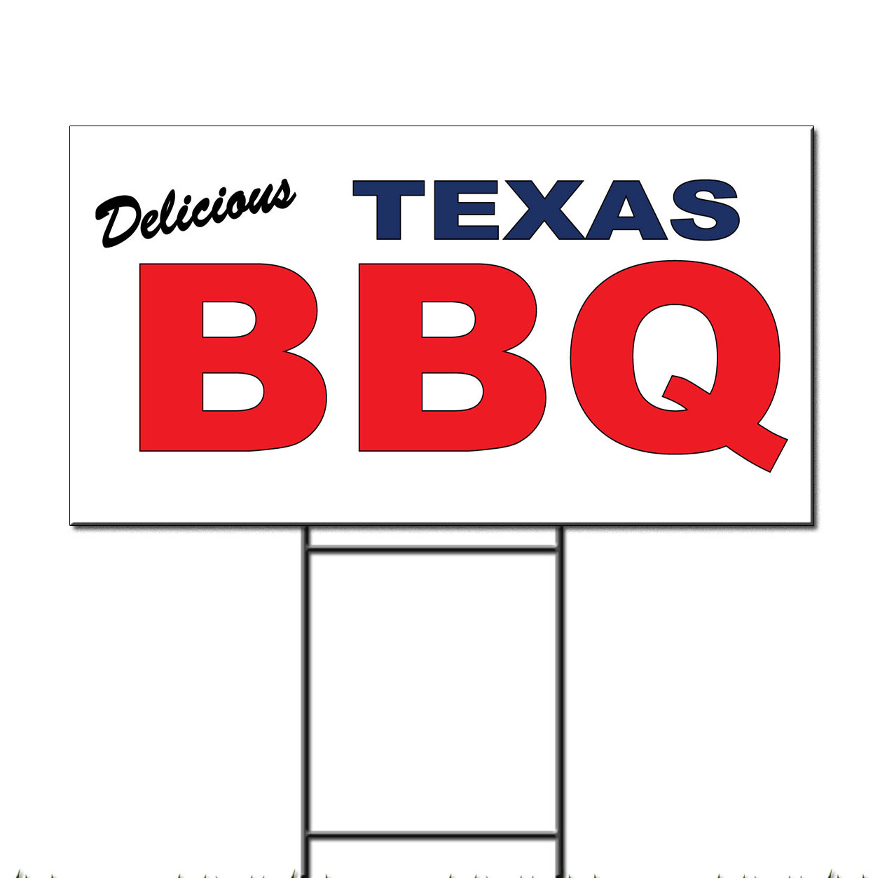 Delicious Texas Bbq Blue Red Corrugated Plastic Yard Sign /Free Stakes