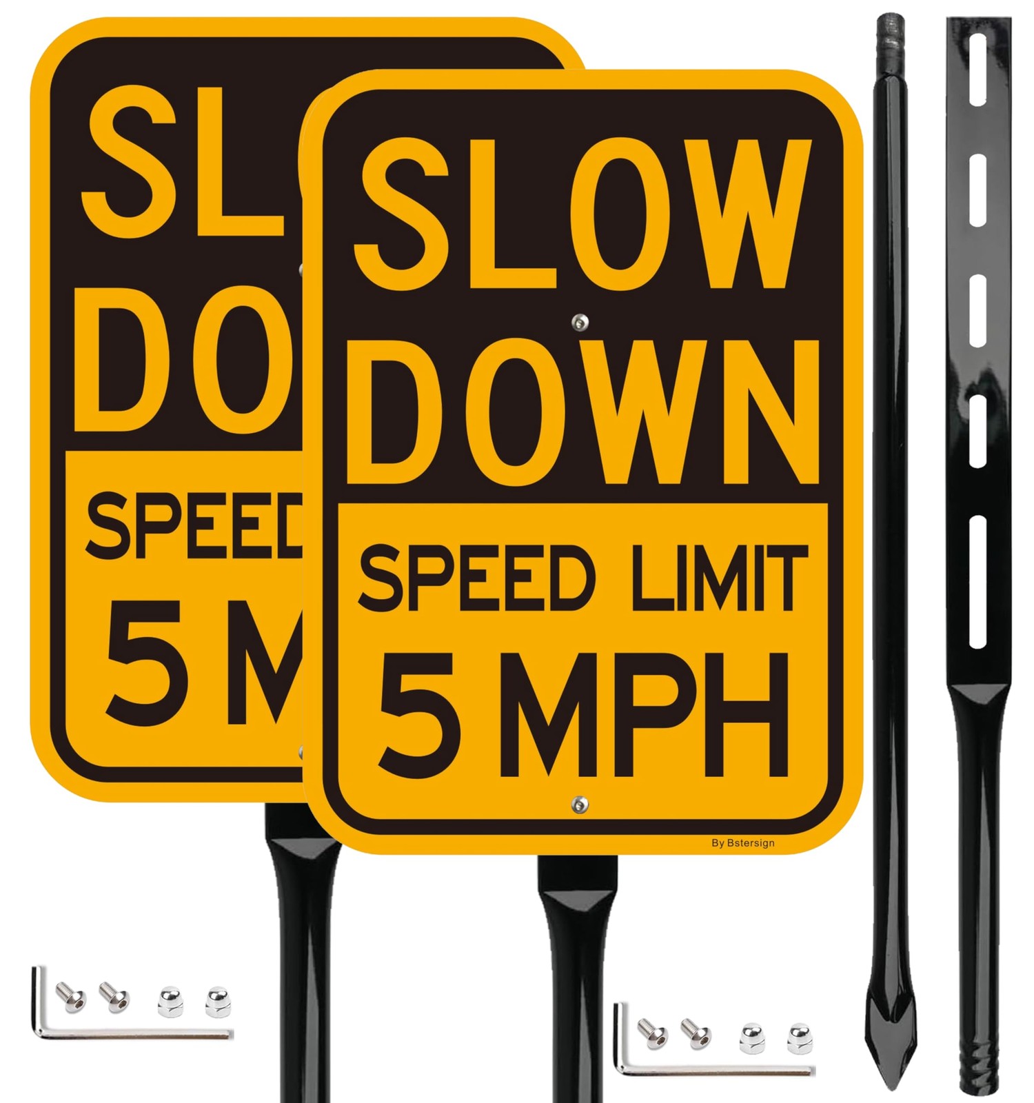 2 PCS Slow Down Speed Limit 5 MPH Sign 14×10&Prime; Aluminum With 36&Prime; Stake