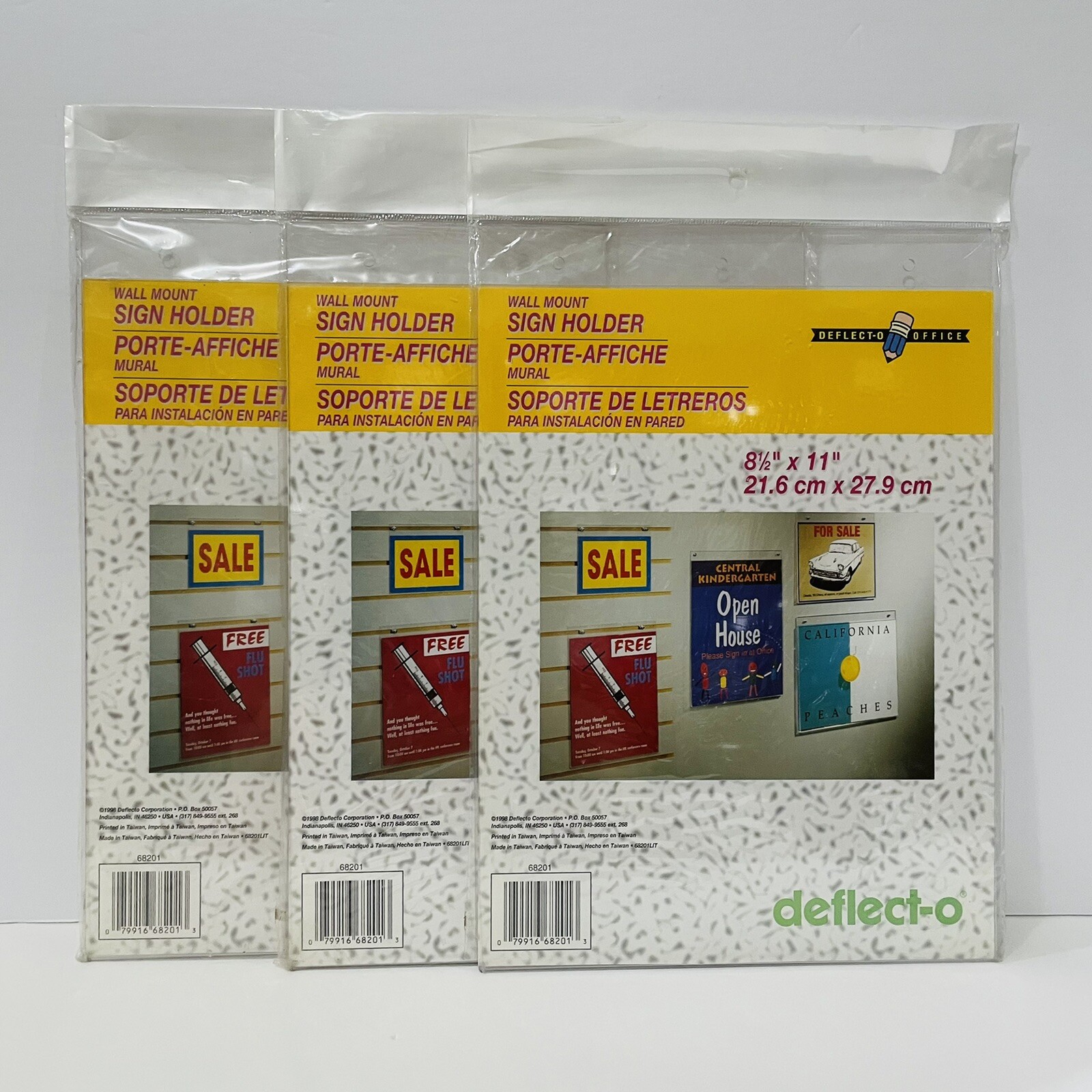 Deflect-o Office Wall Mount Sign Holder 8.5 X 11 Inches NOS Lot Of 3