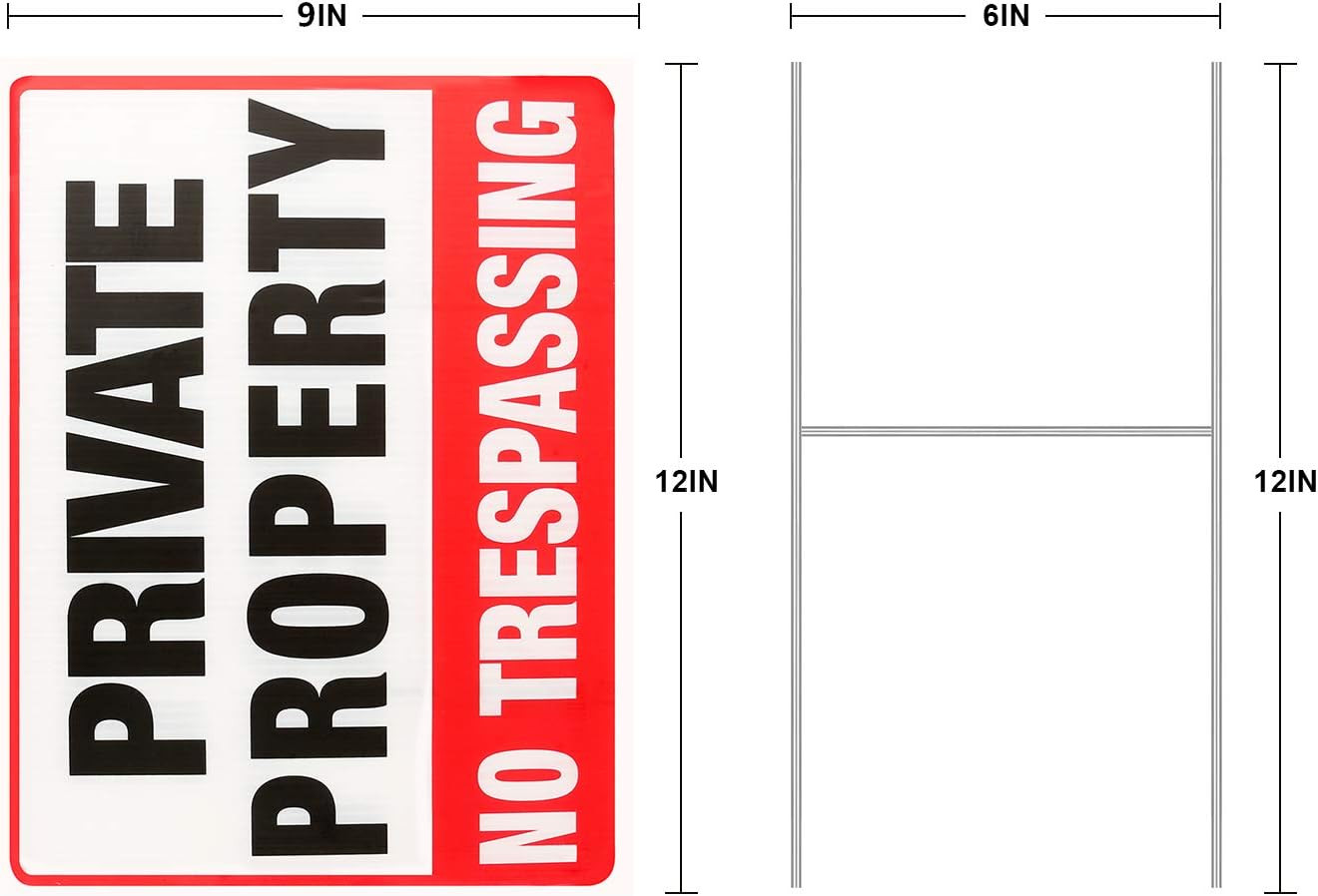 2 Pack Private Property No Trespassing Signs with Metal Wire H-Stakes, 12 » X 9&prime;