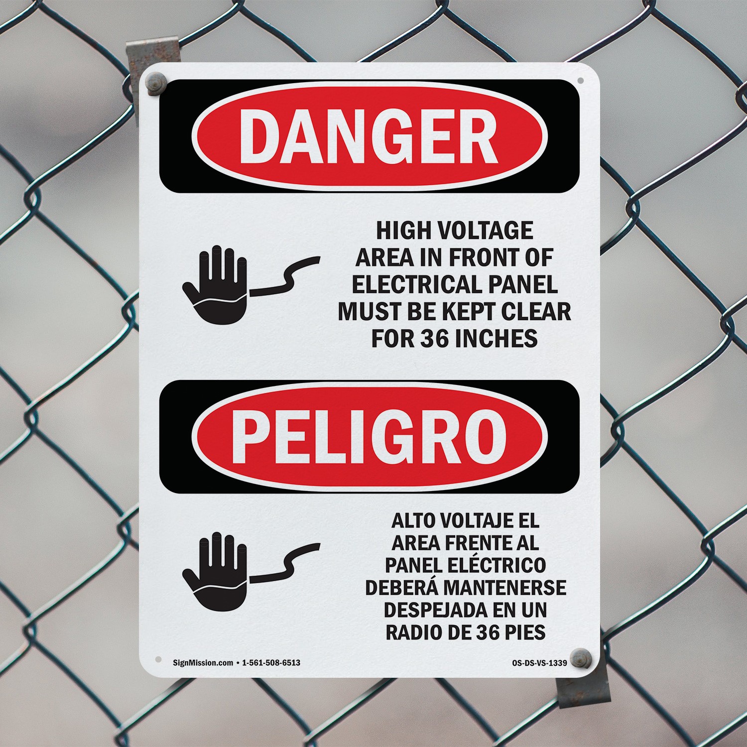 Voltage Electrical Panel 36 Inches Bilingual OSHA Danger Sign, Decal 5/10 Pack