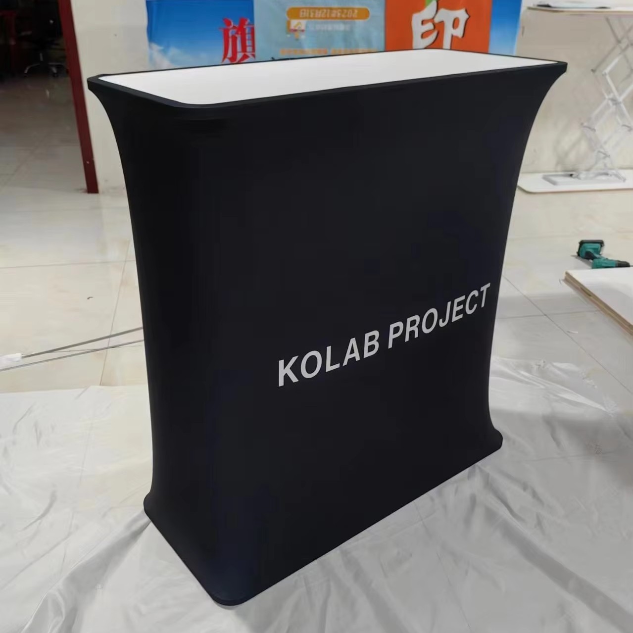 Advertising Booth Table Tension Fabric Folding Hydraulic Pop up Exhibition