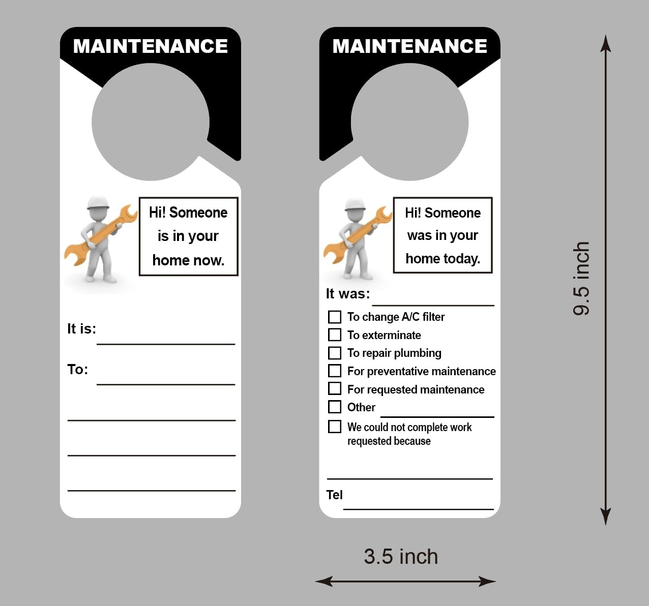 Maintenance Door Hanger Tags Property Management Plastic Sign 3.5×9.5 In 60 PCS