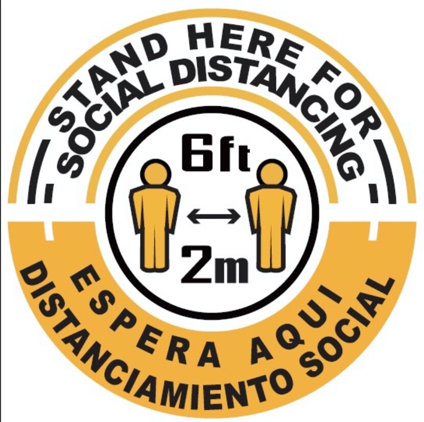 Bilingual Eng/Span 10 Pack of 12” Social Distance Floor Decals W/ FREE Scraper