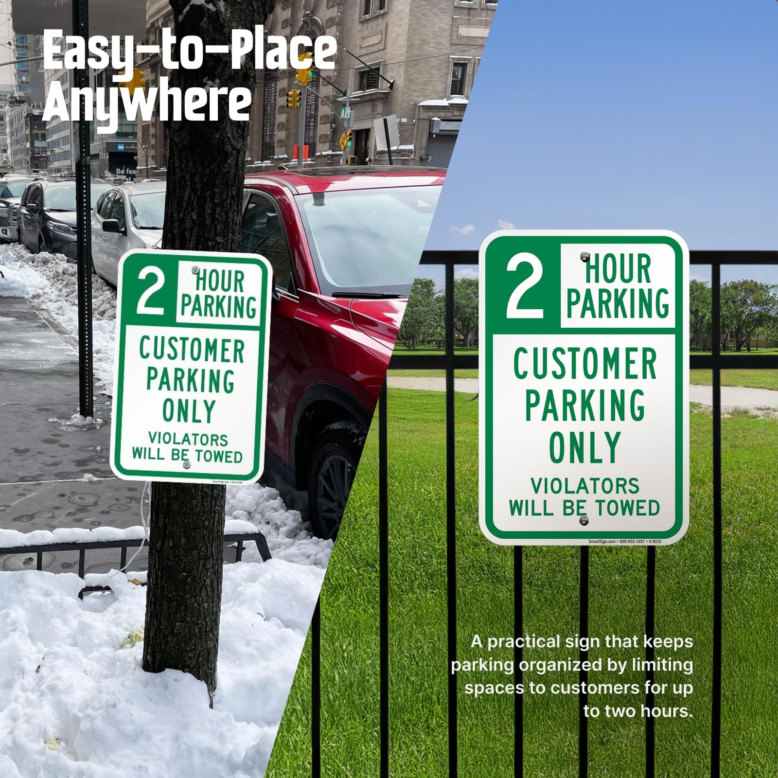 2 Hour Parking Customer Parking Only Violators Towed Sign (2-Pack), 12 x 18 i…