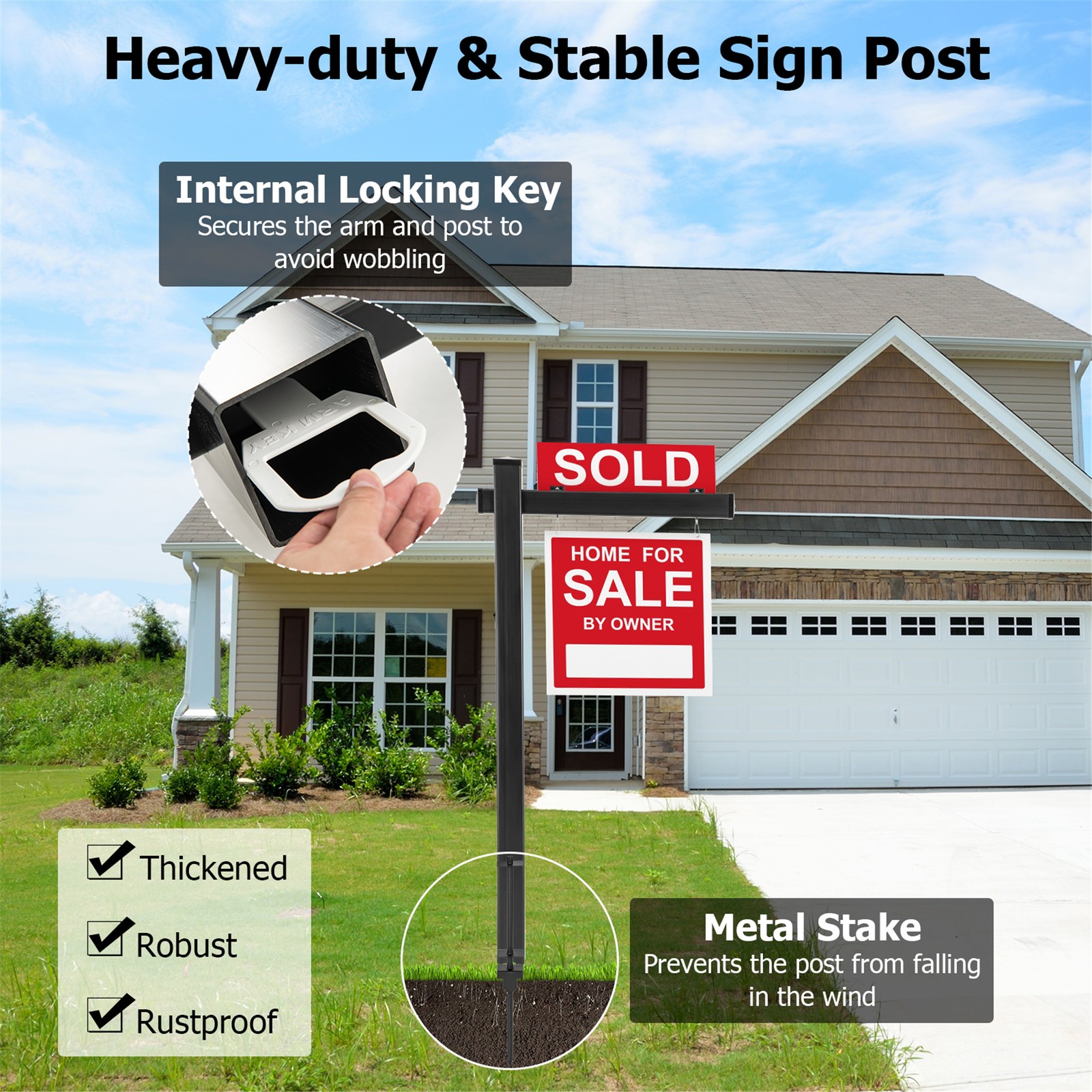 6&prime; UPVC Real Estate Sign Post Open House Yard Home for Sale W/Stake