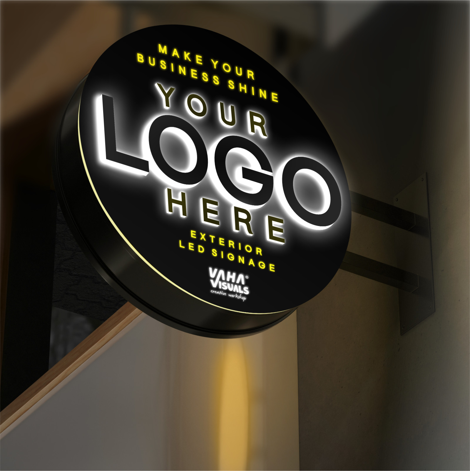 Custom Push Through Signs 3D Wall Logo Business Metal Signs LED Illuminated