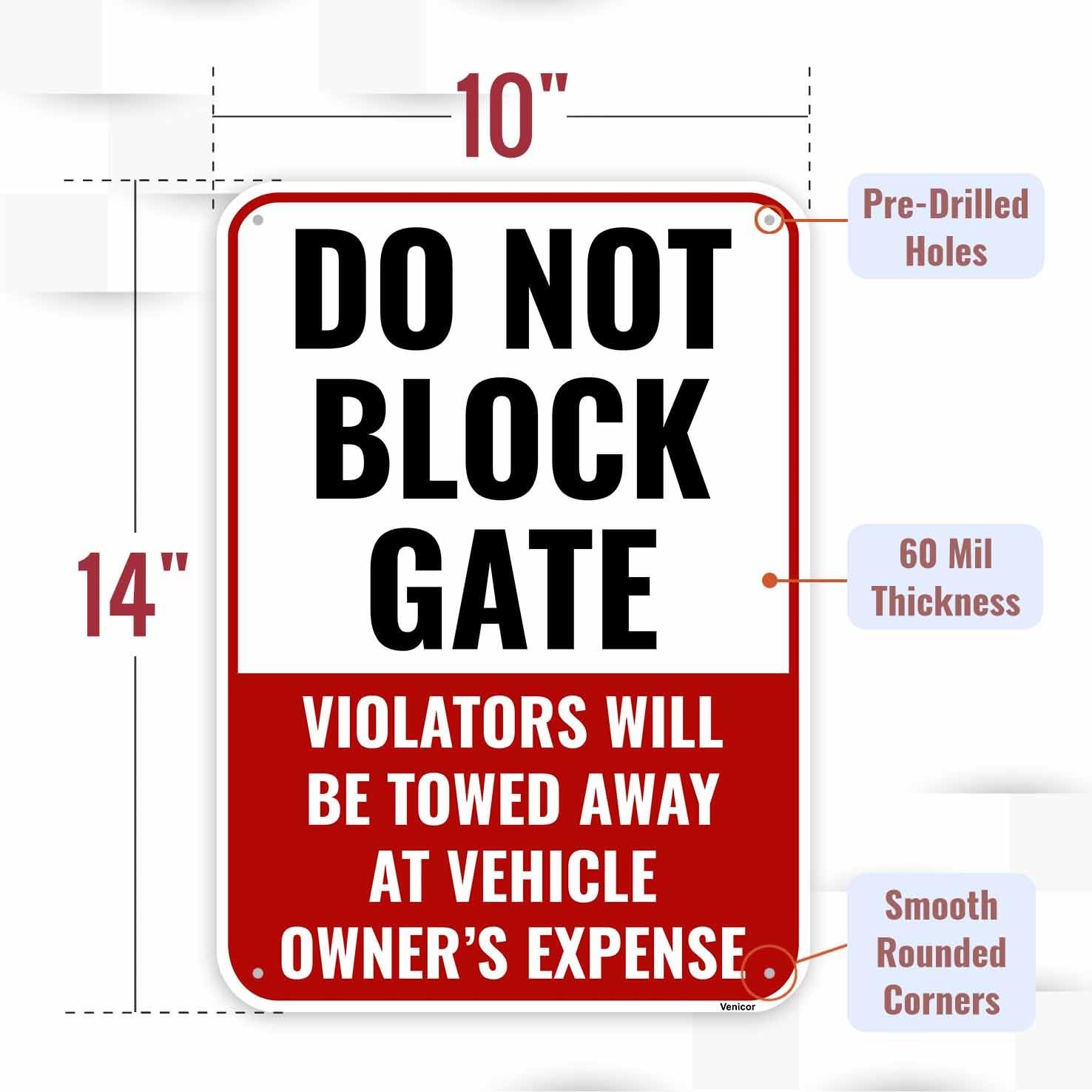 1 PC 14×10 Inch Aluminum Do Not Block Gate Sign Metal Reflective Warning
