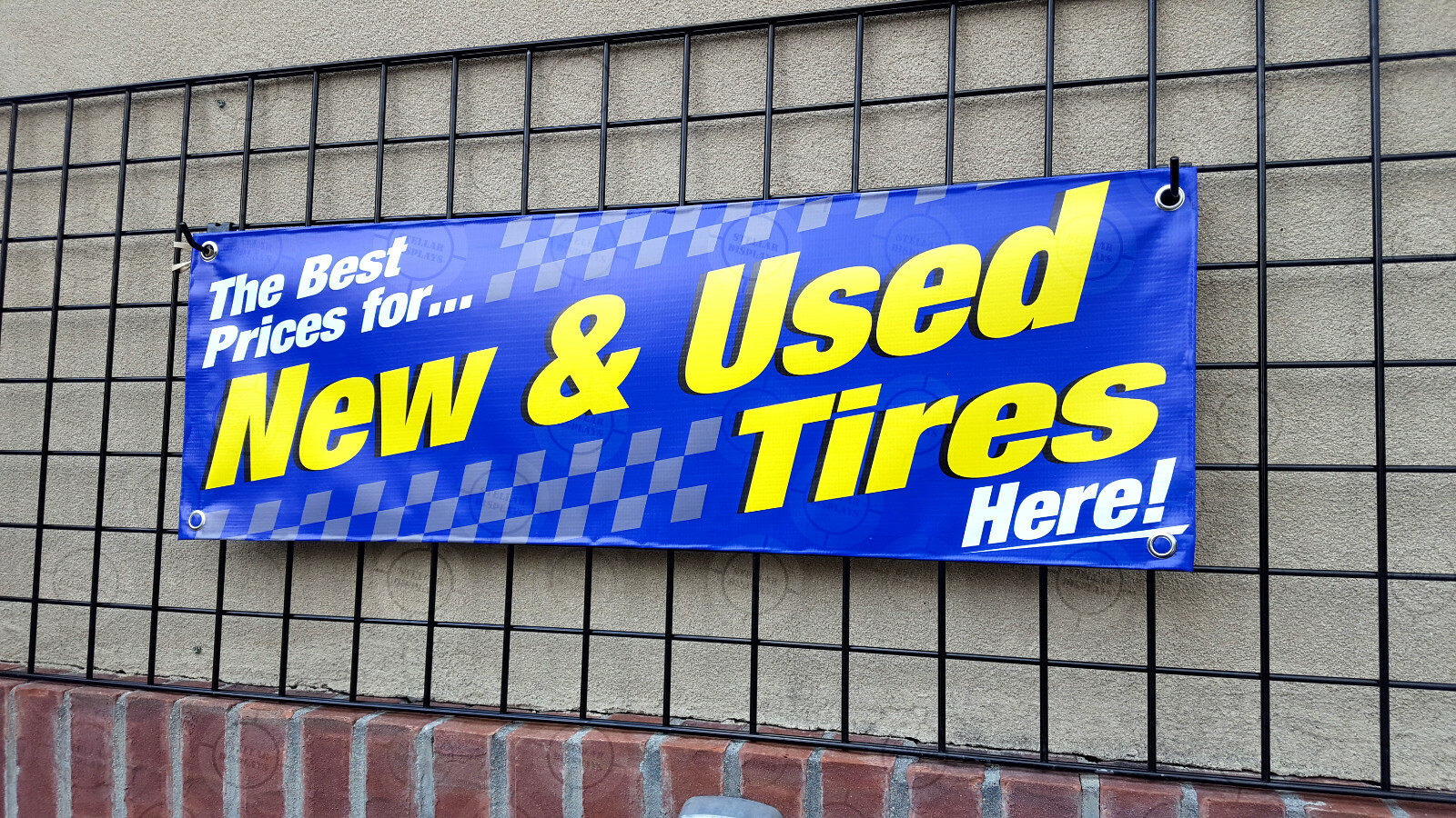 Best Prices New Used Tires Banner Vinyl Display Various Bright Color Sign Poster