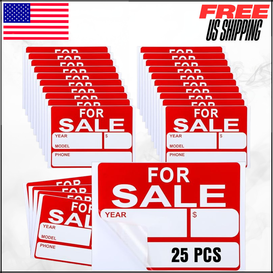 Sale Signs for Car 9×12&Prime; Waterproof Plastic Adhesive Vehicle House Sign 25PC