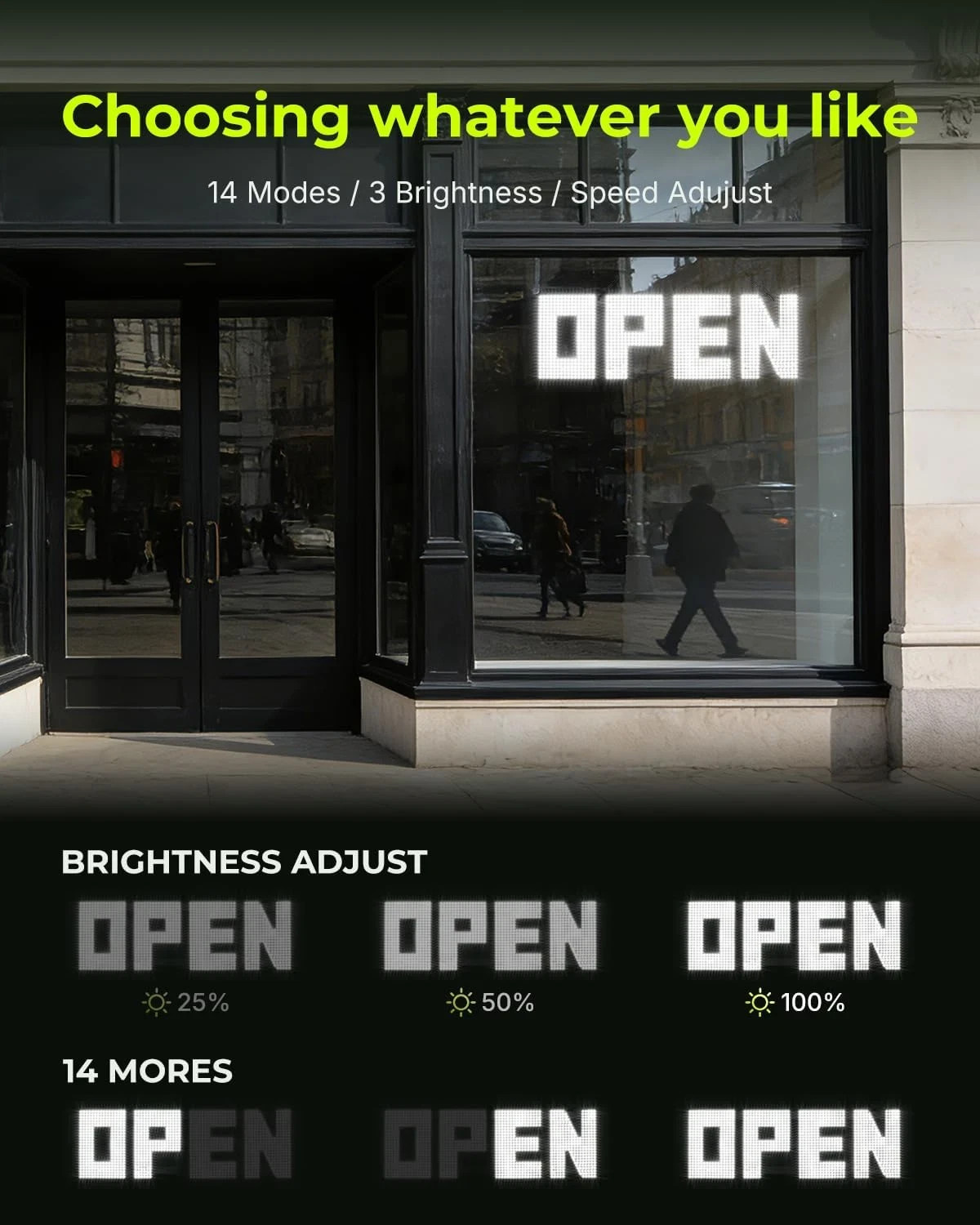 Large 43&Prime;x14&Prime; Dimmable LED Open Sign for Retail Shops & Cafes