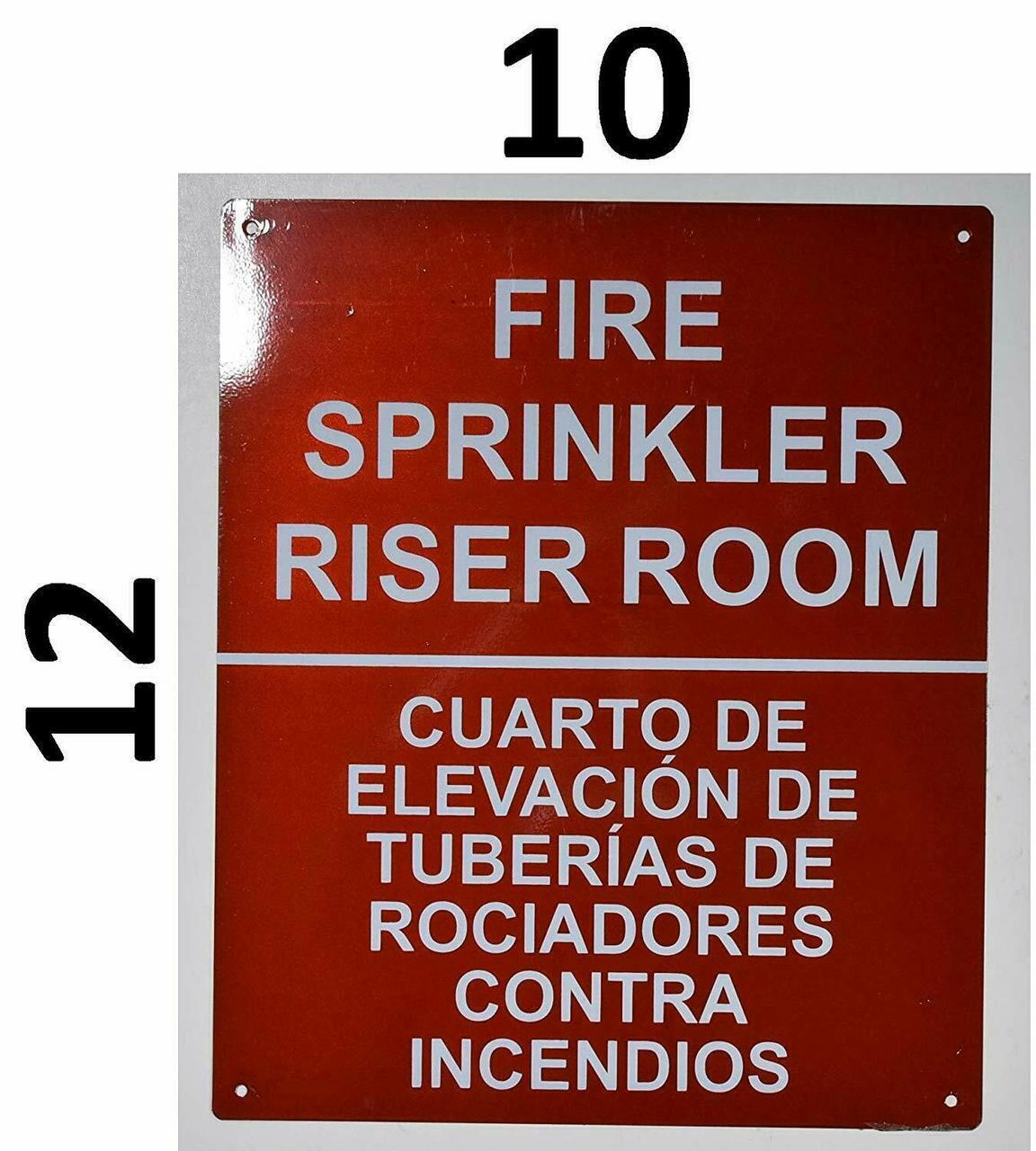 FIRE Sprinkler Riser Room Bilingual Sign with English and Spanish.10×12)
