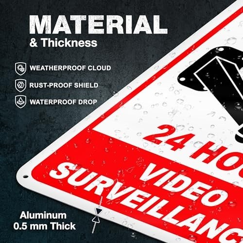 24 Hour Video Surveillance Sign, 7×10 Reflective Aluminum, 2 Pack | Smile You&rsquo;re