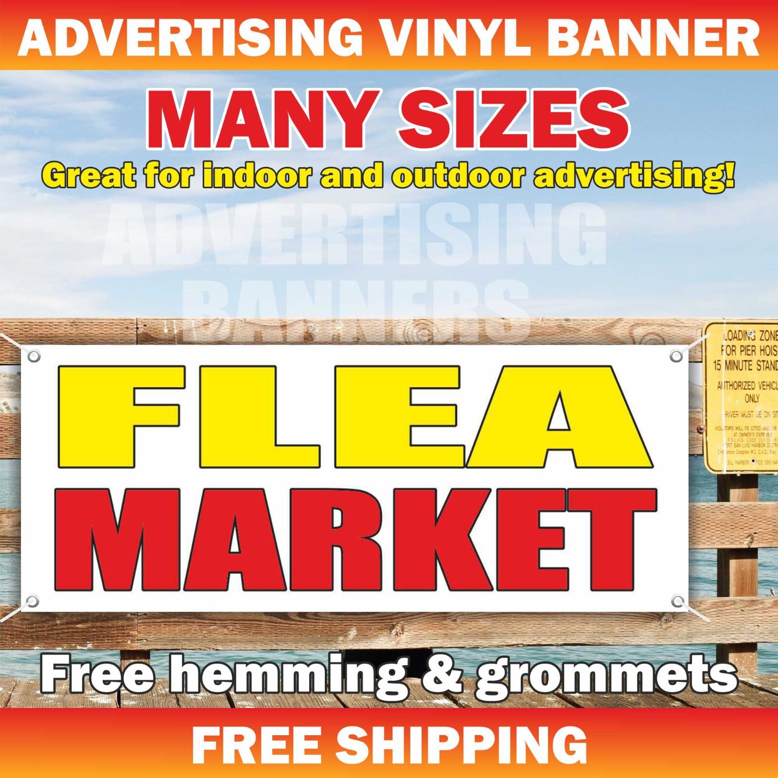 FLEA MARKET Advertising Banner Vinyl Mesh Sign Antiques Collectibles Garage Sale