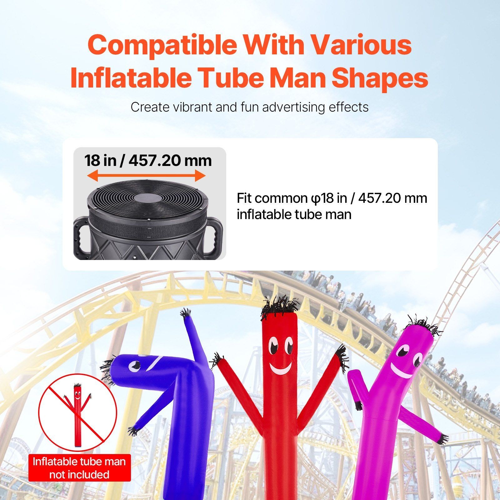 Inflatable Tube Man Blower: 1 HP, PP Shell, IPX3, 4 Swivel Casters