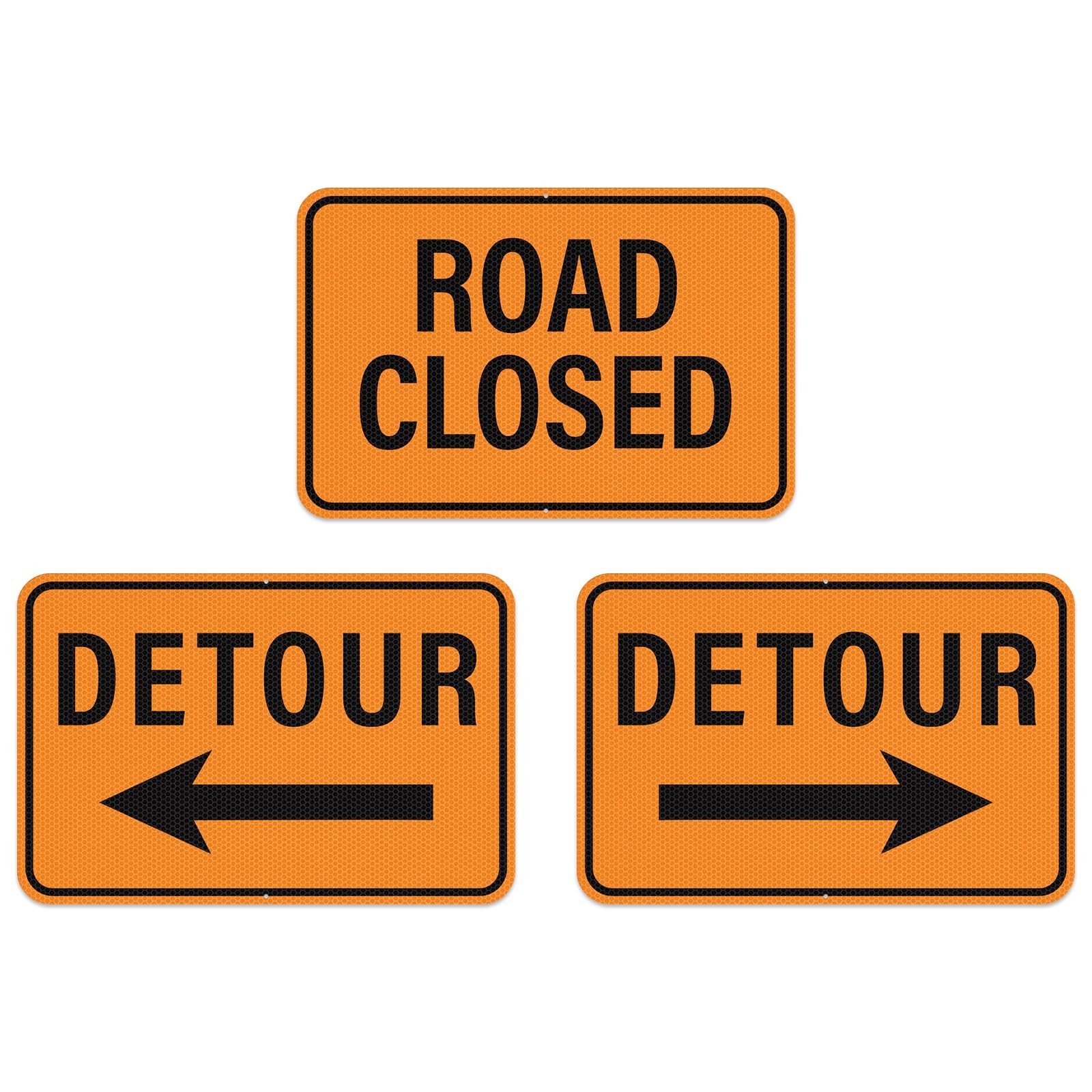 3 PCS Road Closed Detour Sign Right Left Arrow 18×12 Inch Reflective Pot