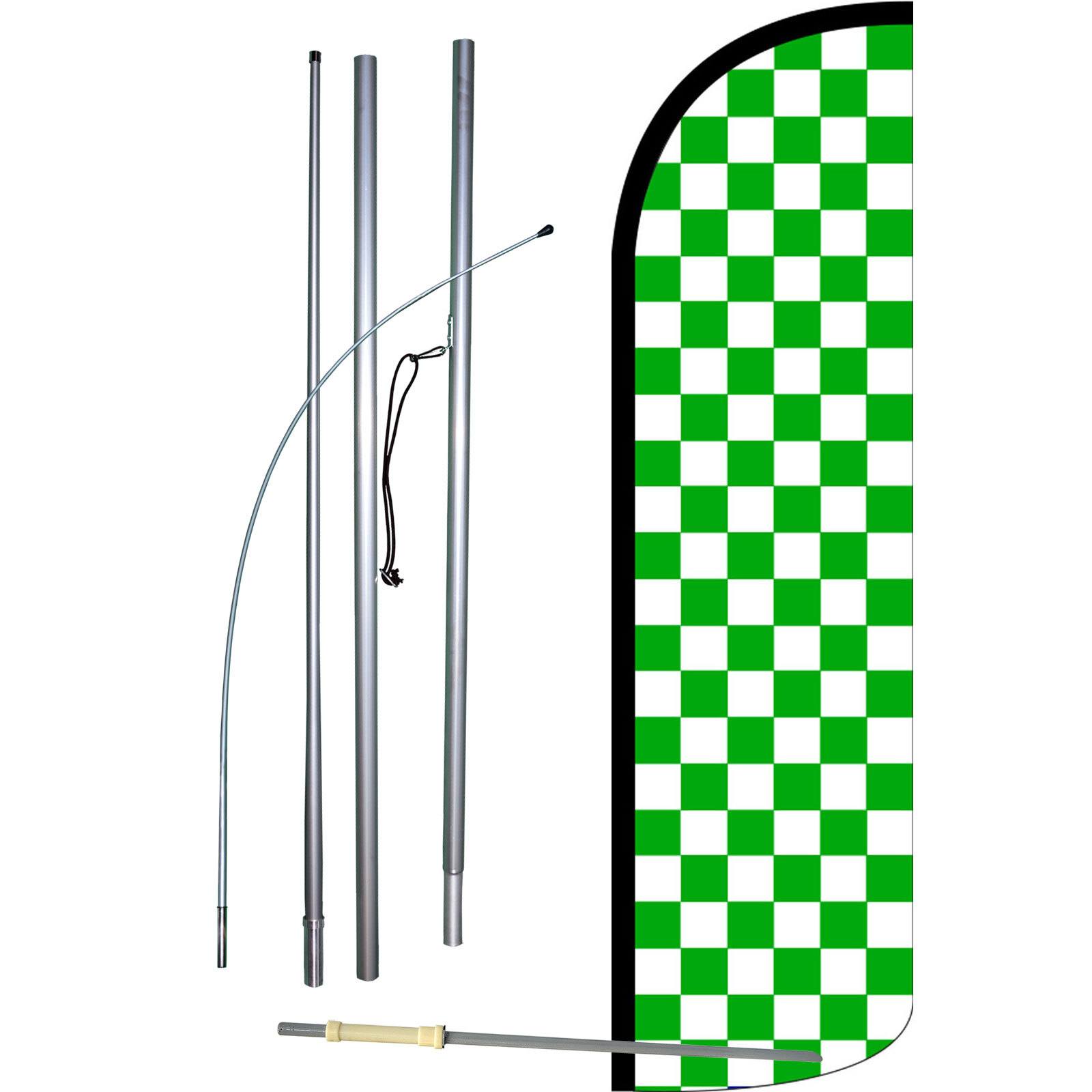 Checkered Green / White Complete Swooper Flag Bundle