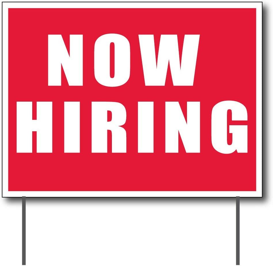 Now Hiring Banner and Sign Set, 2×4 Banner, 2 18×24 Signs, Red and White
