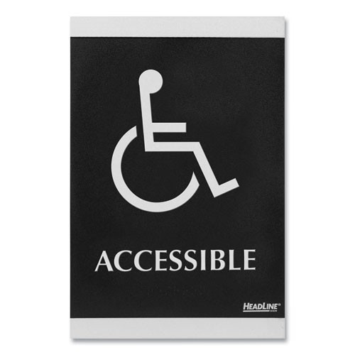Headline Sign Century Series Office Sign, Accessible, 6 x 9, Black/Silver