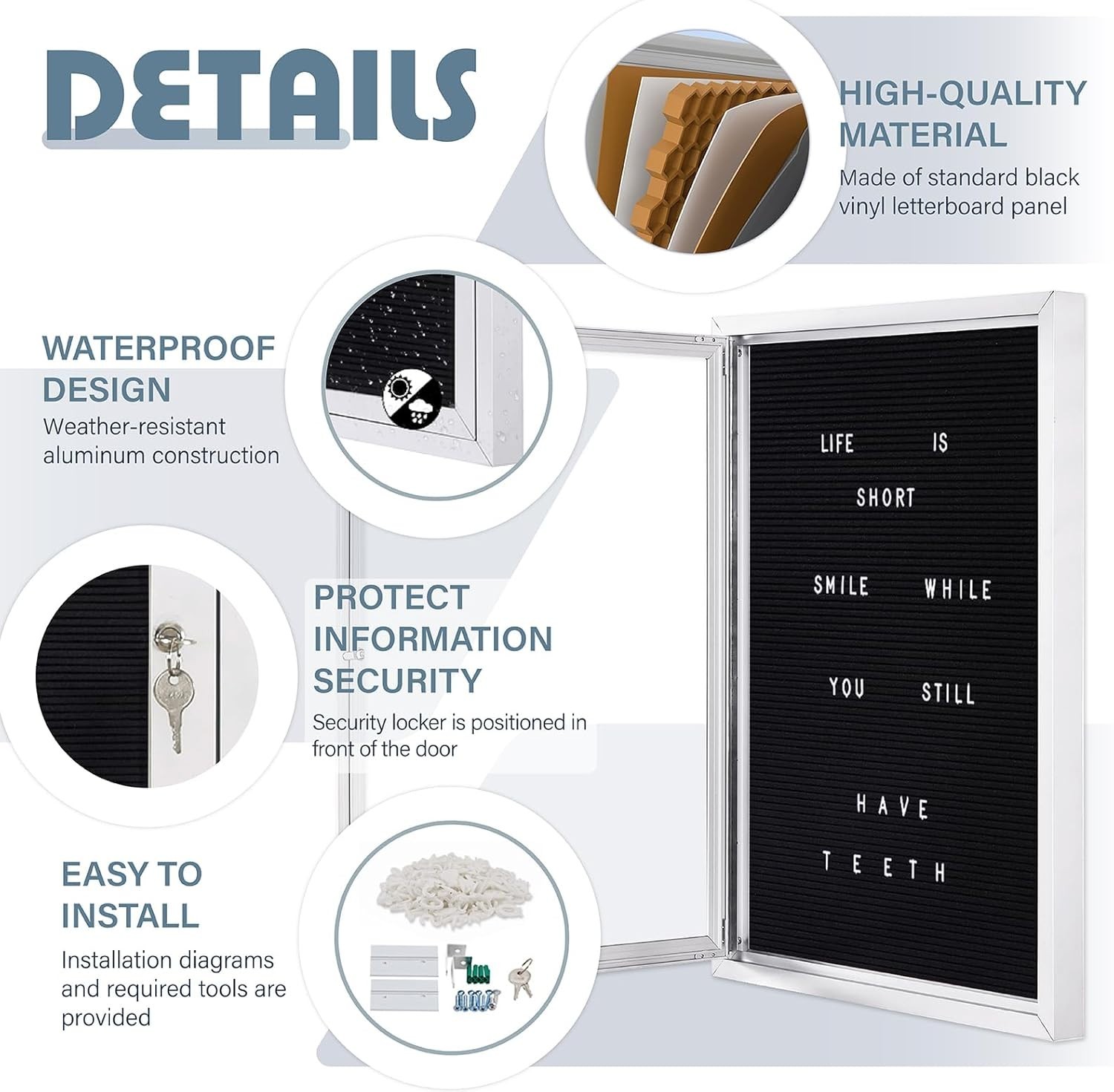 Enclosed Outdoor Letter Board with Locking Door, 36×24 in