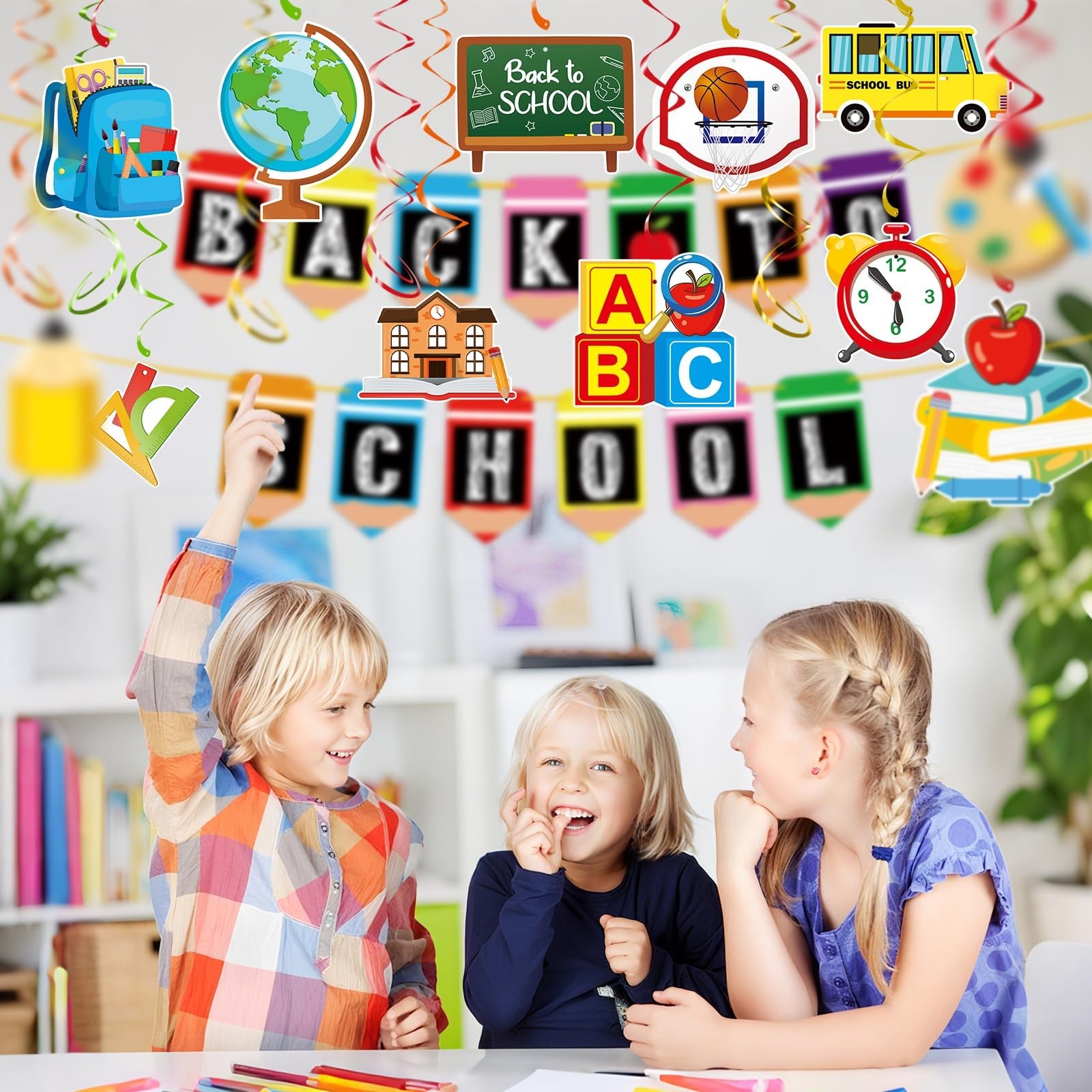 Back to School Banner with Hanging Swirls, Hanging Back to School Decorations…
