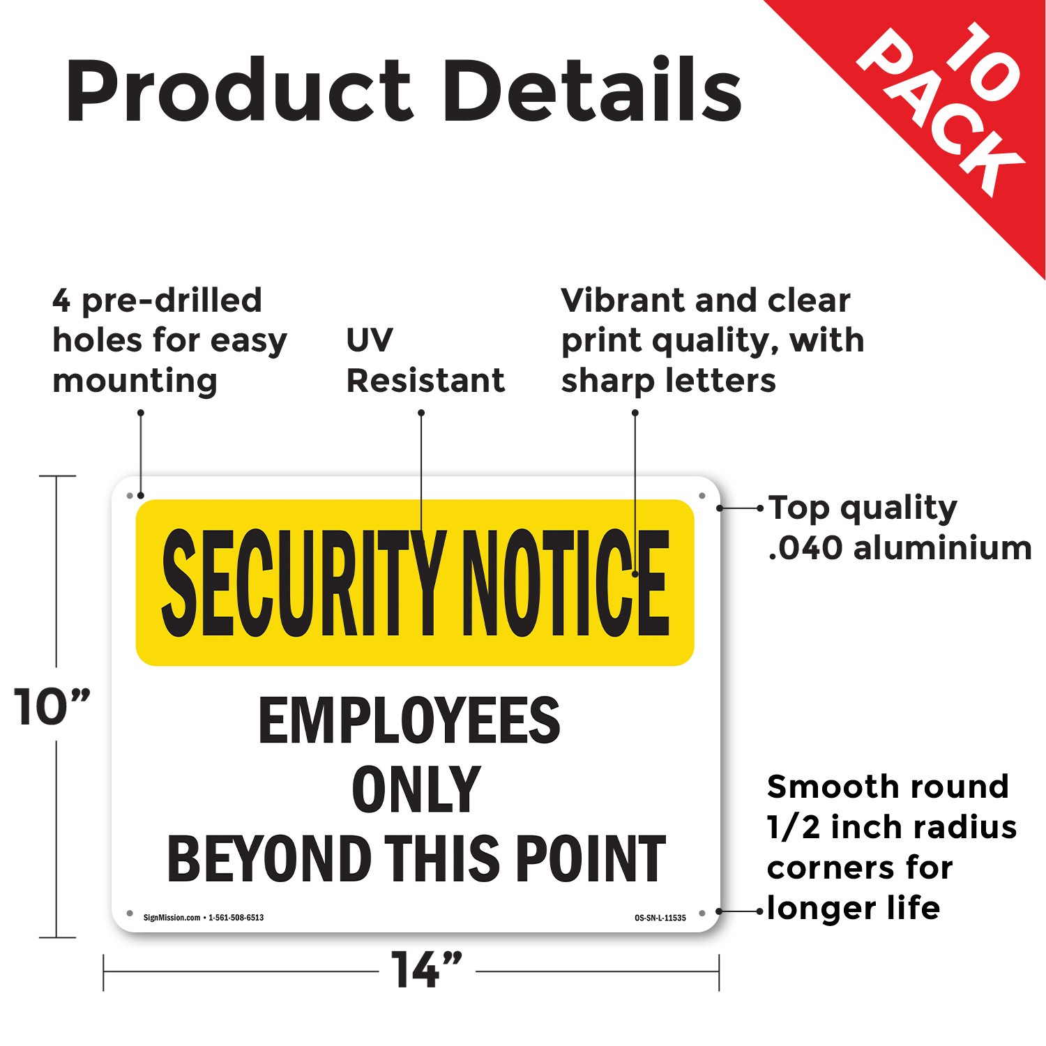 Employees Only Beyond This Point OSHA Security Notice Sign, Decal 5 or 10 Pack