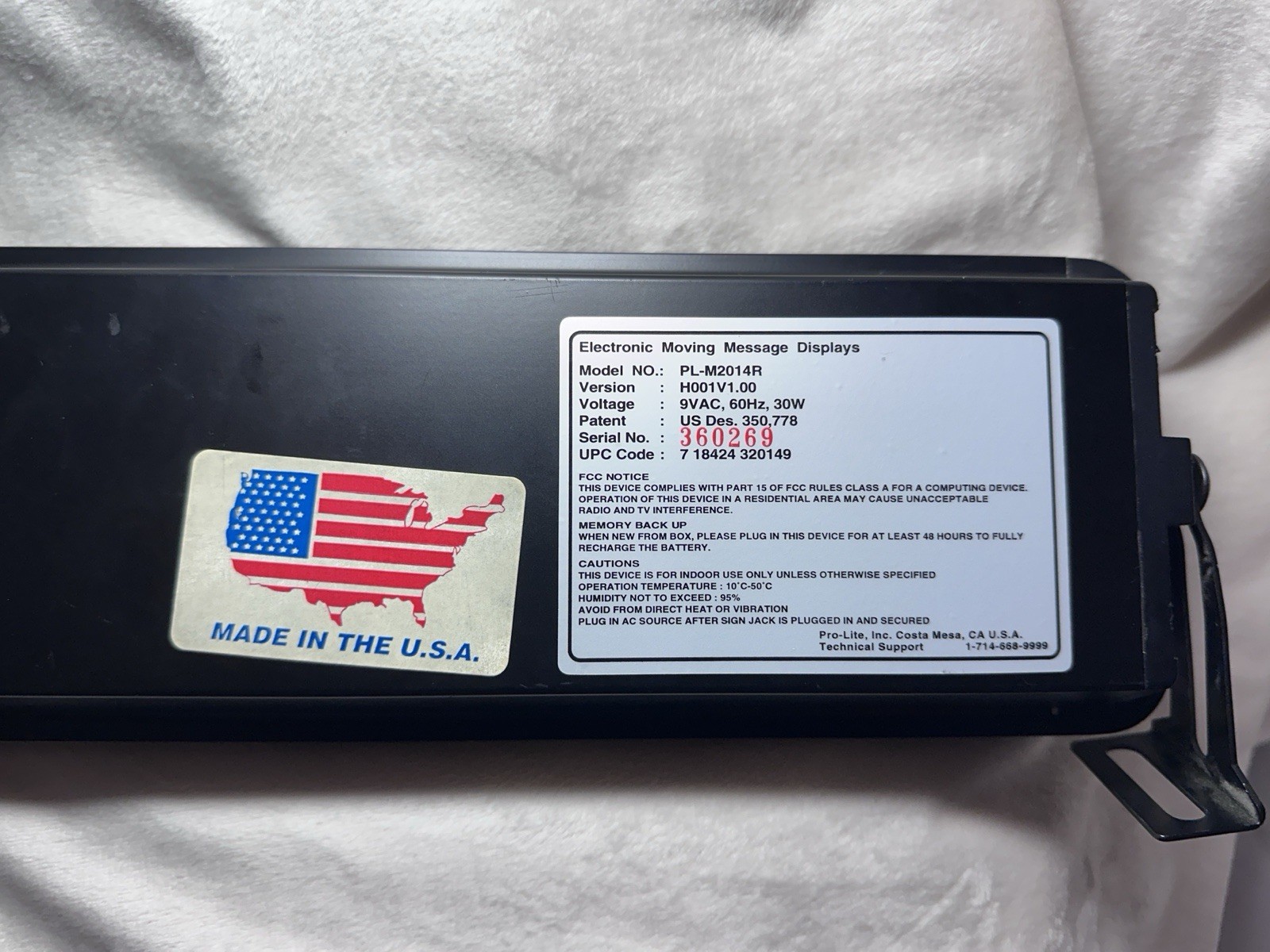 Pro-Lite LED Display Moving Sign Scrolling Text PL-M2014R Tested Works Good