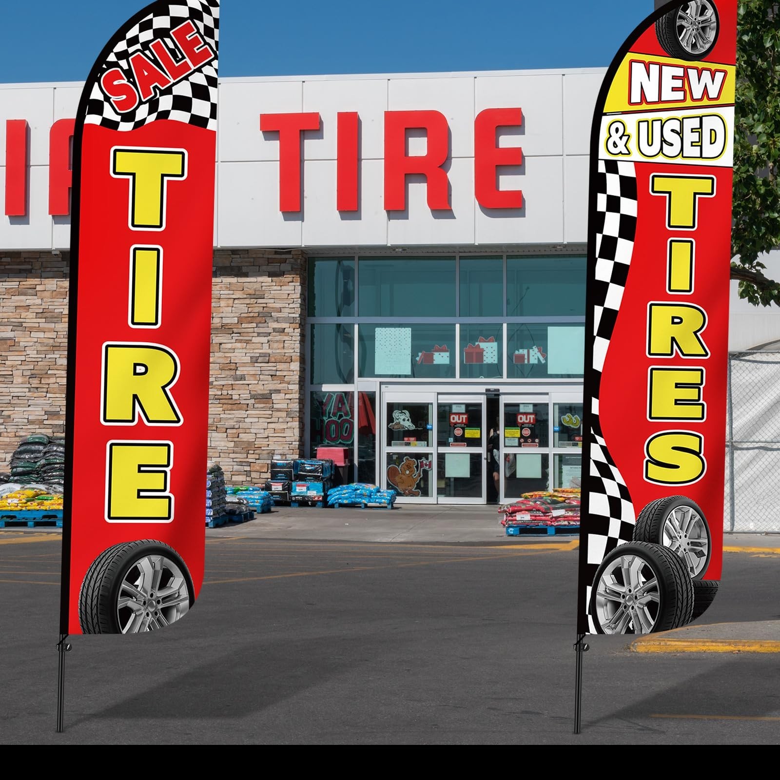 HunnmingRe 2 Pack 12 Feet Tire Sale King Flags New and Use Tires Shop Feather…