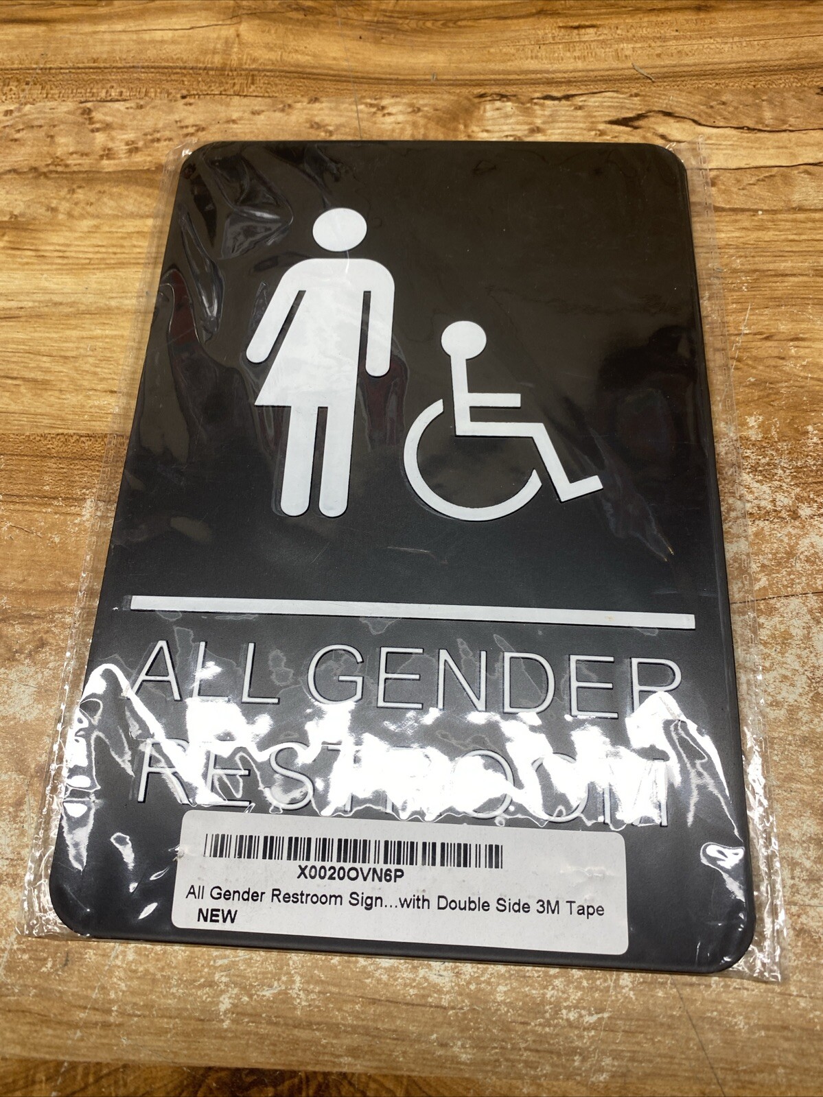 Woman Handicap Or All Genders Men Restroom Sign, Black/White, 9&Prime;x 6 1/2&Prime;