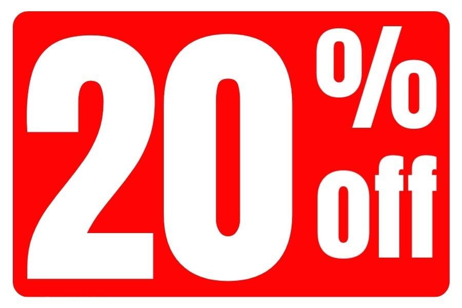 20% Off Business Retail Counter Informational Sign | Plastic | 12&Prime;w x 8&Prime;h