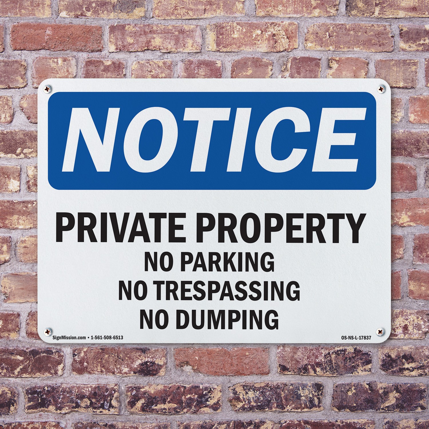 Private Property No Parking No Trespassing OSHA Notice Sign, Decal 5 or 10 Pack
