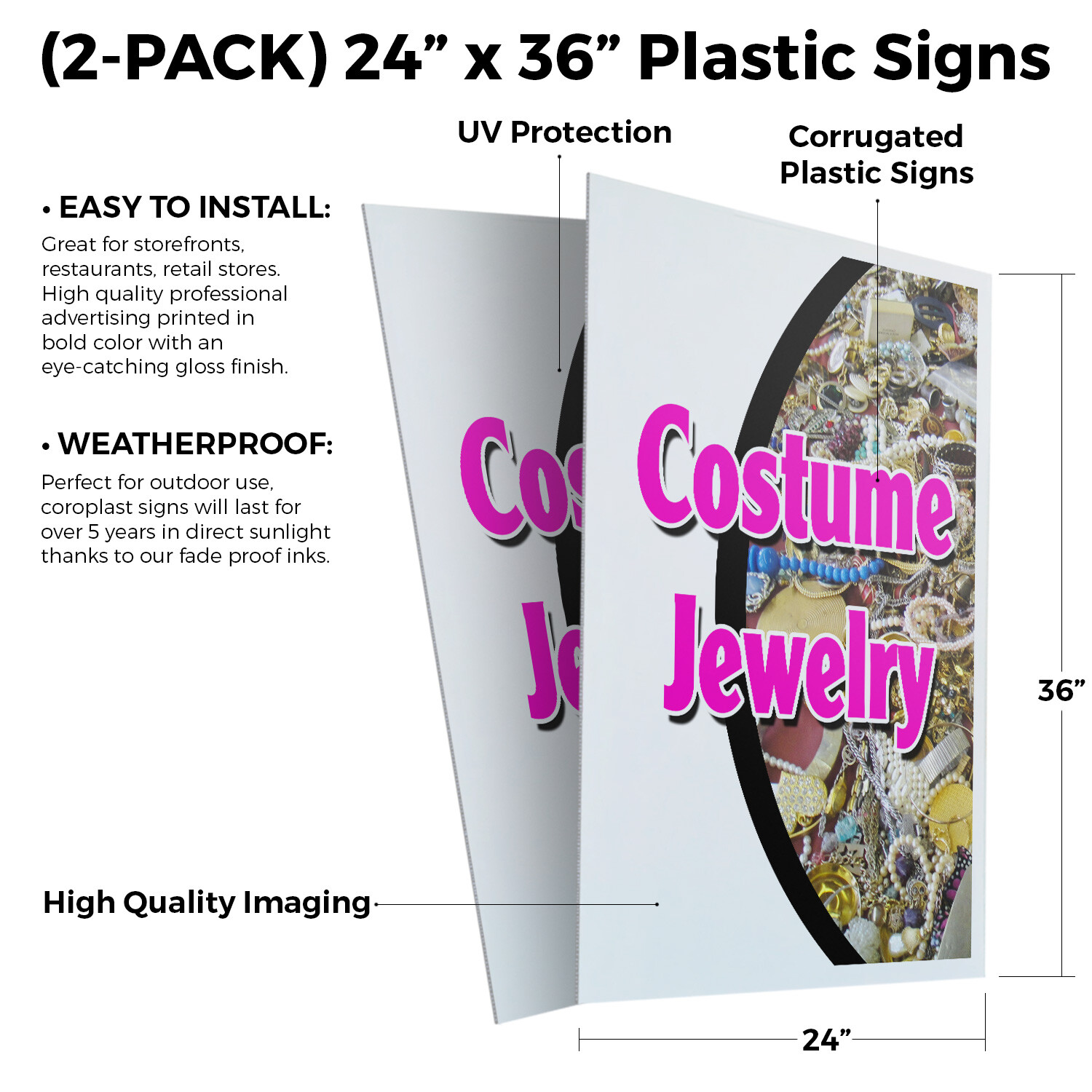 Costume Jewelry 24&Prime; x 36&Prime; 2 Pack Of Store Sign Plastic Or Decal